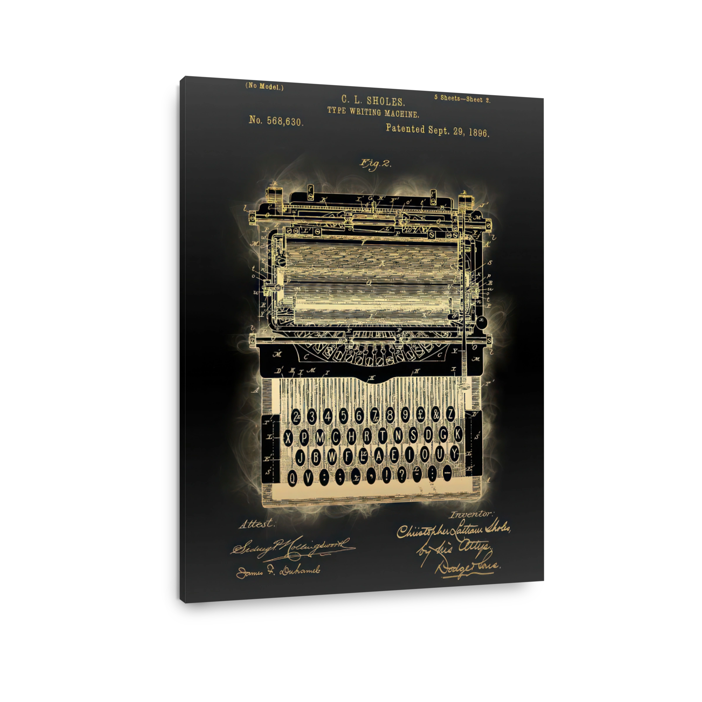 Vintage Typewriter Patent Blueprint Art