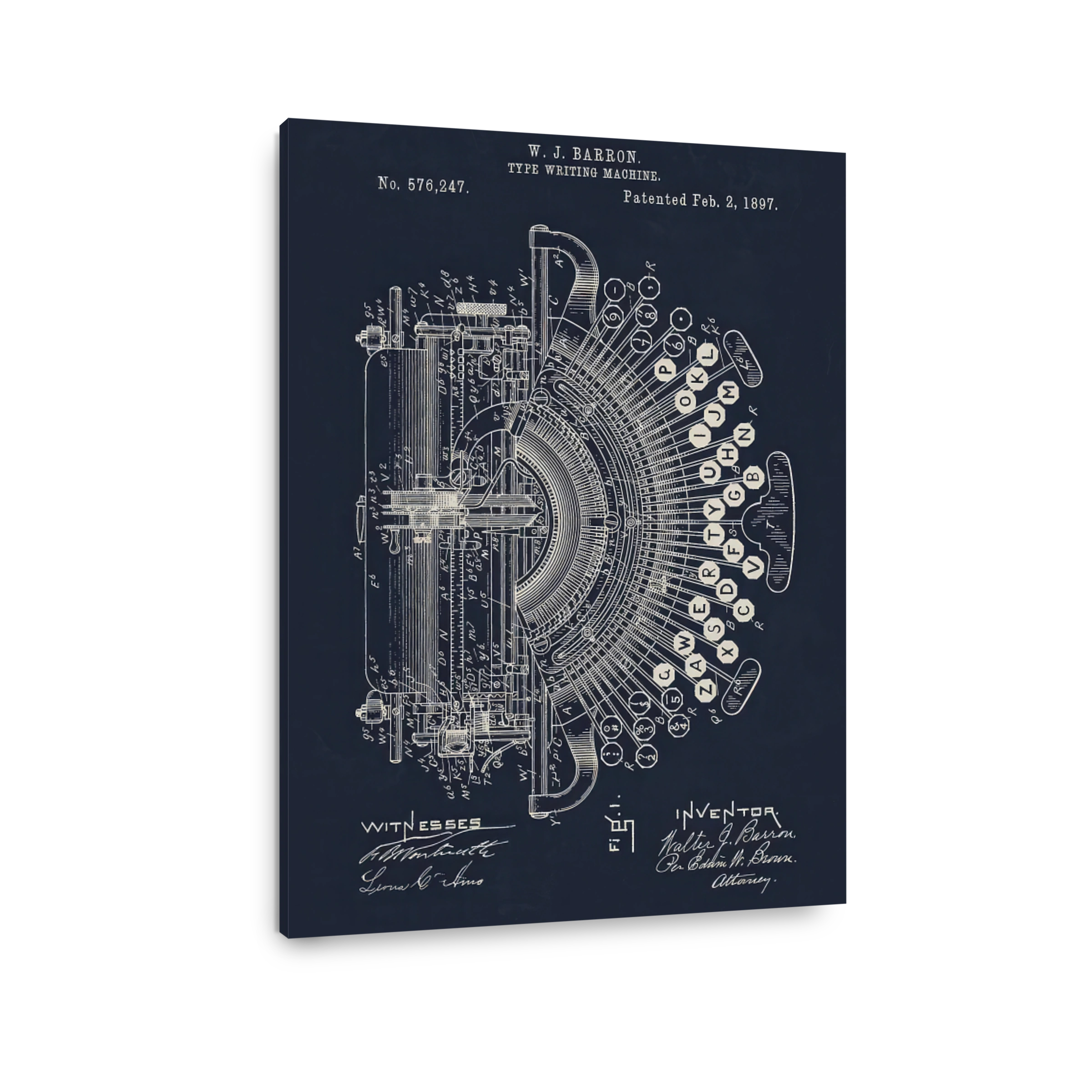 Vintage Typewriter Patent Blueprint