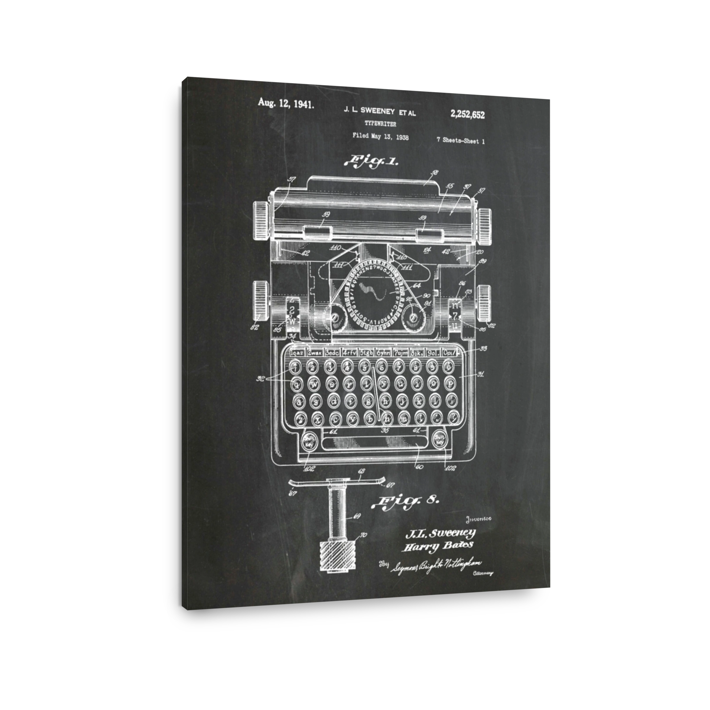 Vintage Typewriter Blueprint Art