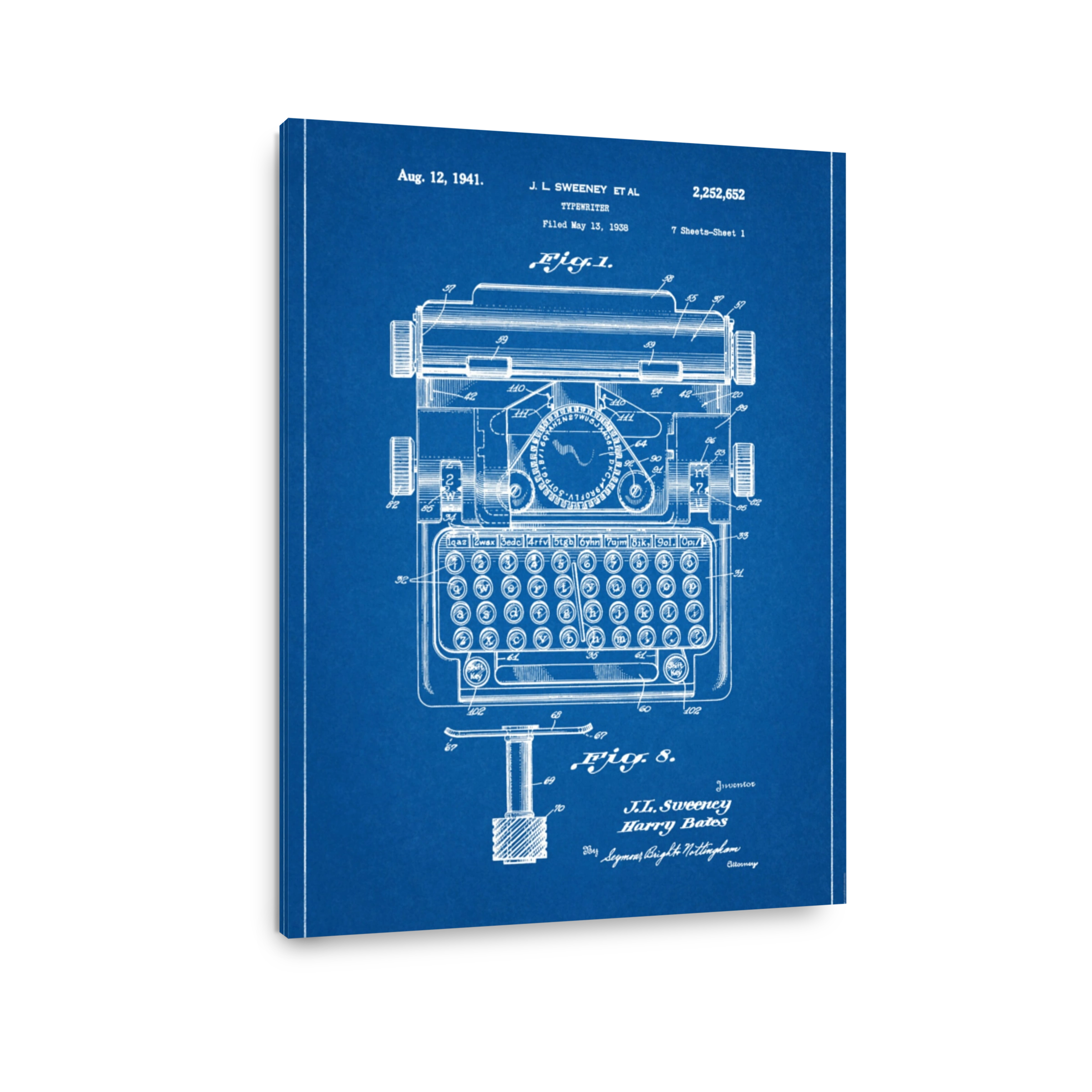 Vintage Typewriter Blueprint Art