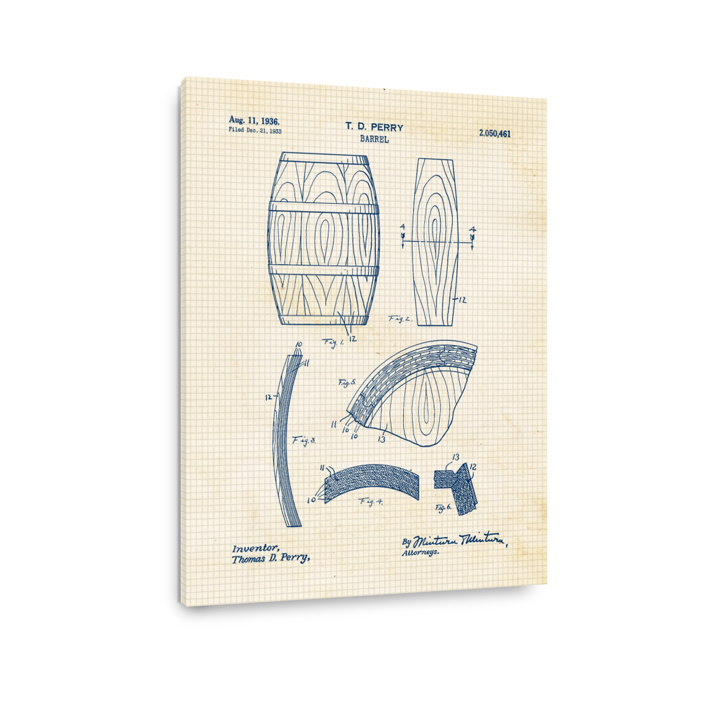 Vintage Barrel Blueprint Art
