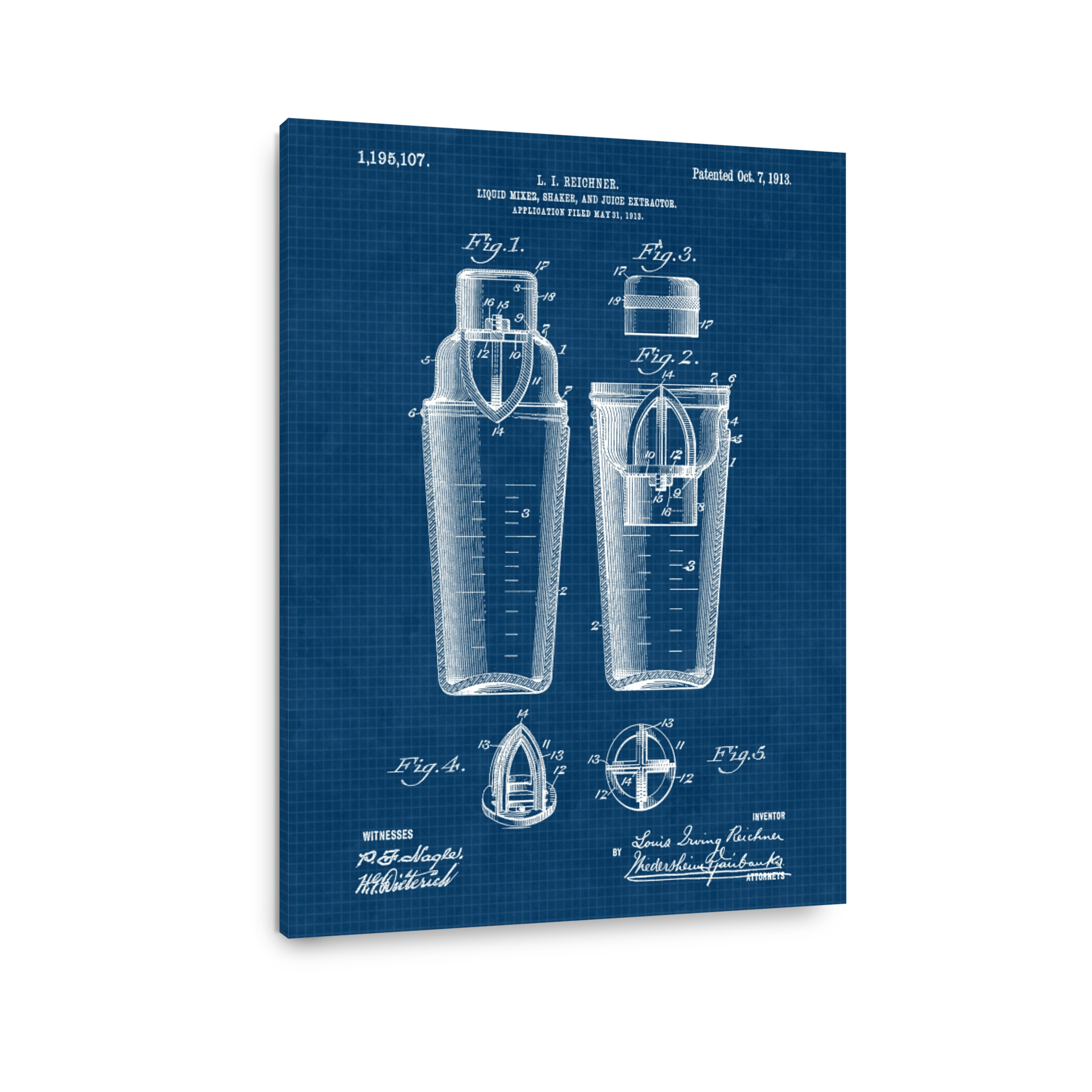 Vintage Cocktail Shaker Blueprint Art