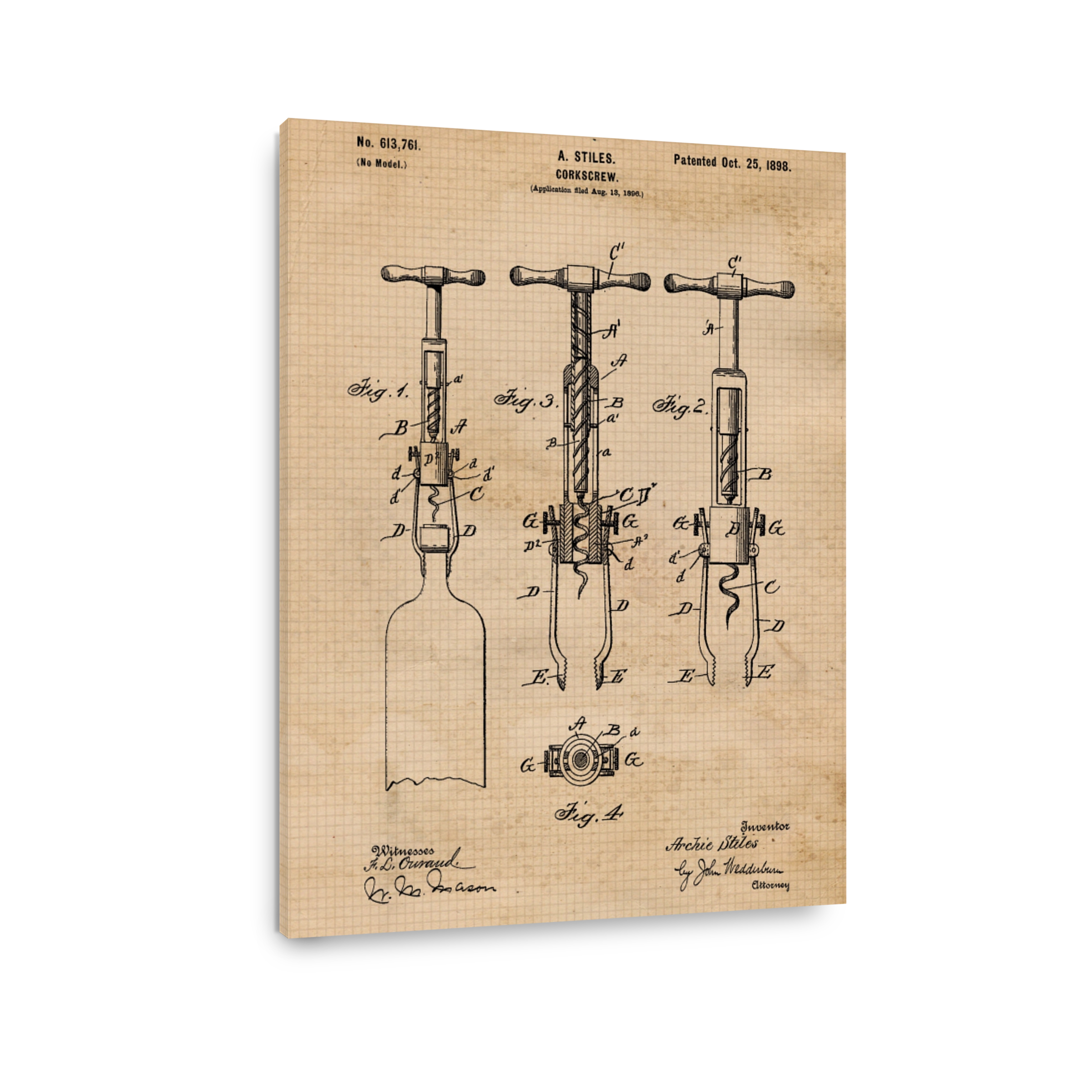 Vintage Corkscrew Patent Drawing