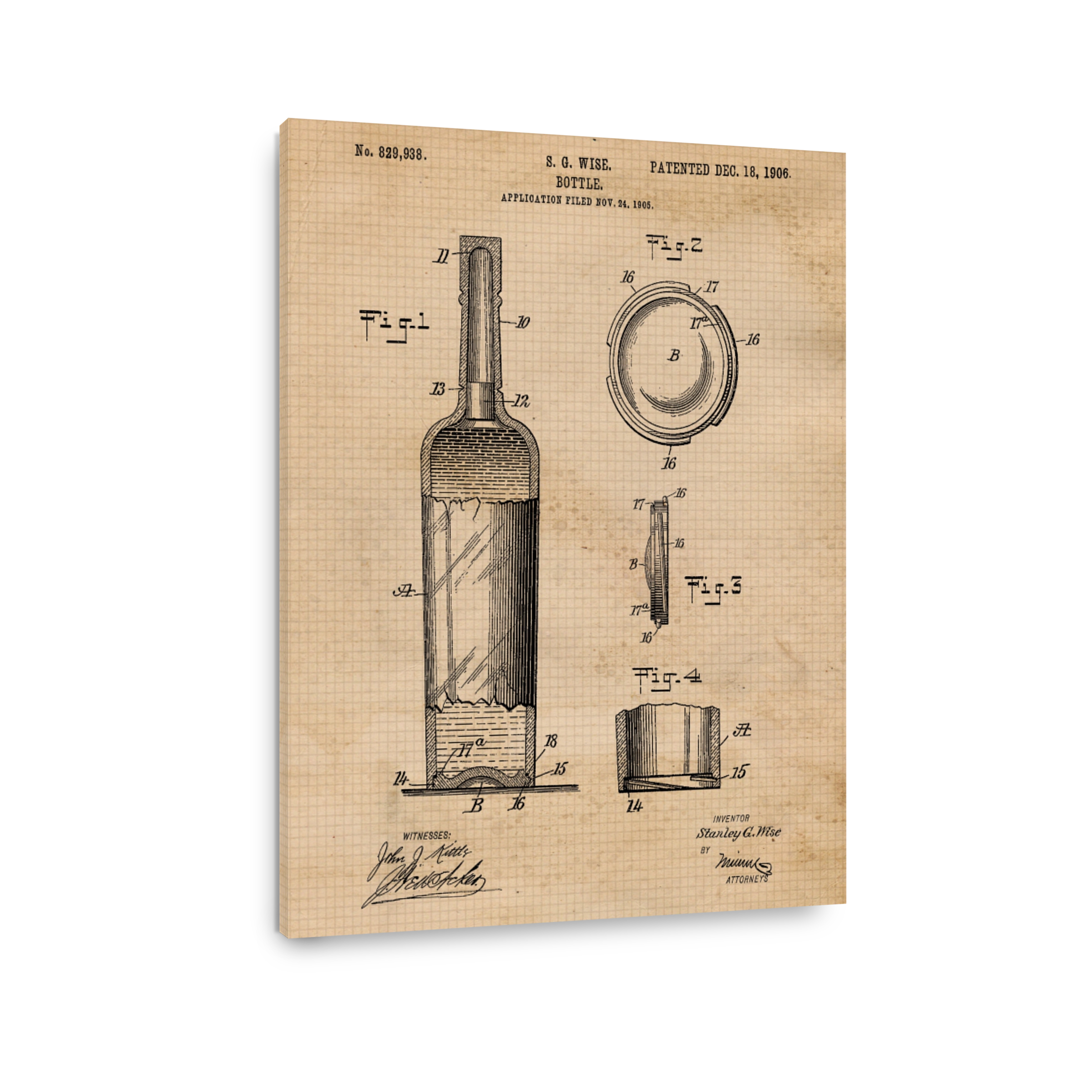 Vintage Bottle Patent Drawing