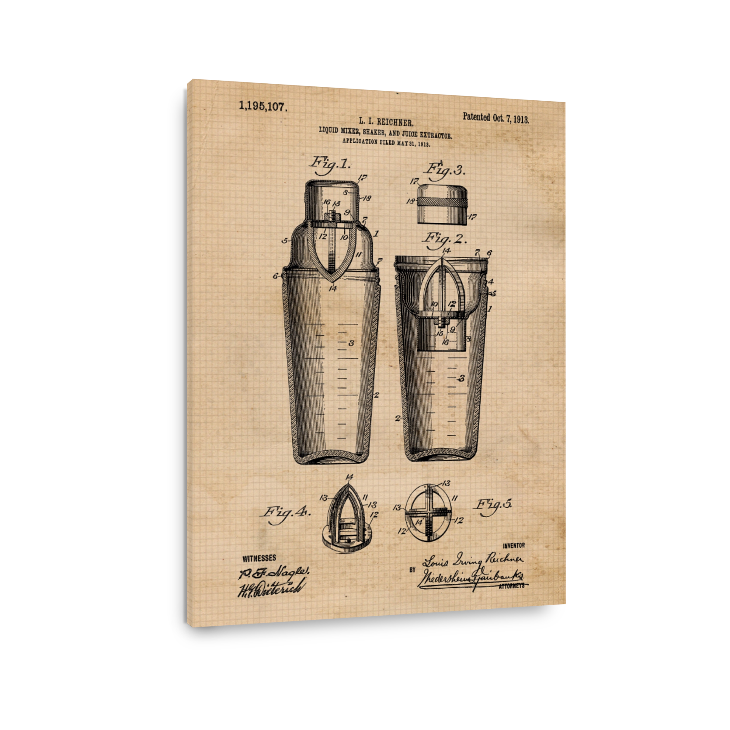 Vintage Cocktail Shaker Patent Drawing