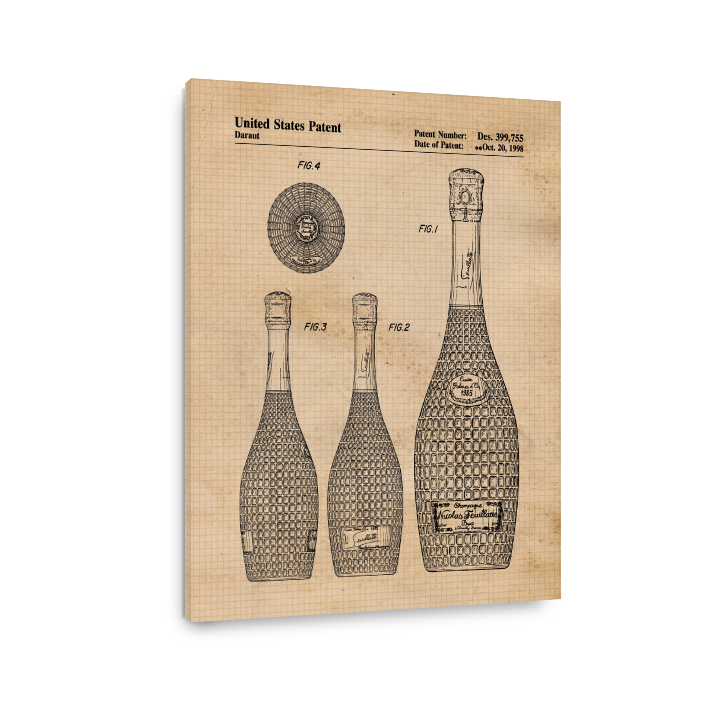 Champagne Bottle Blueprint Art