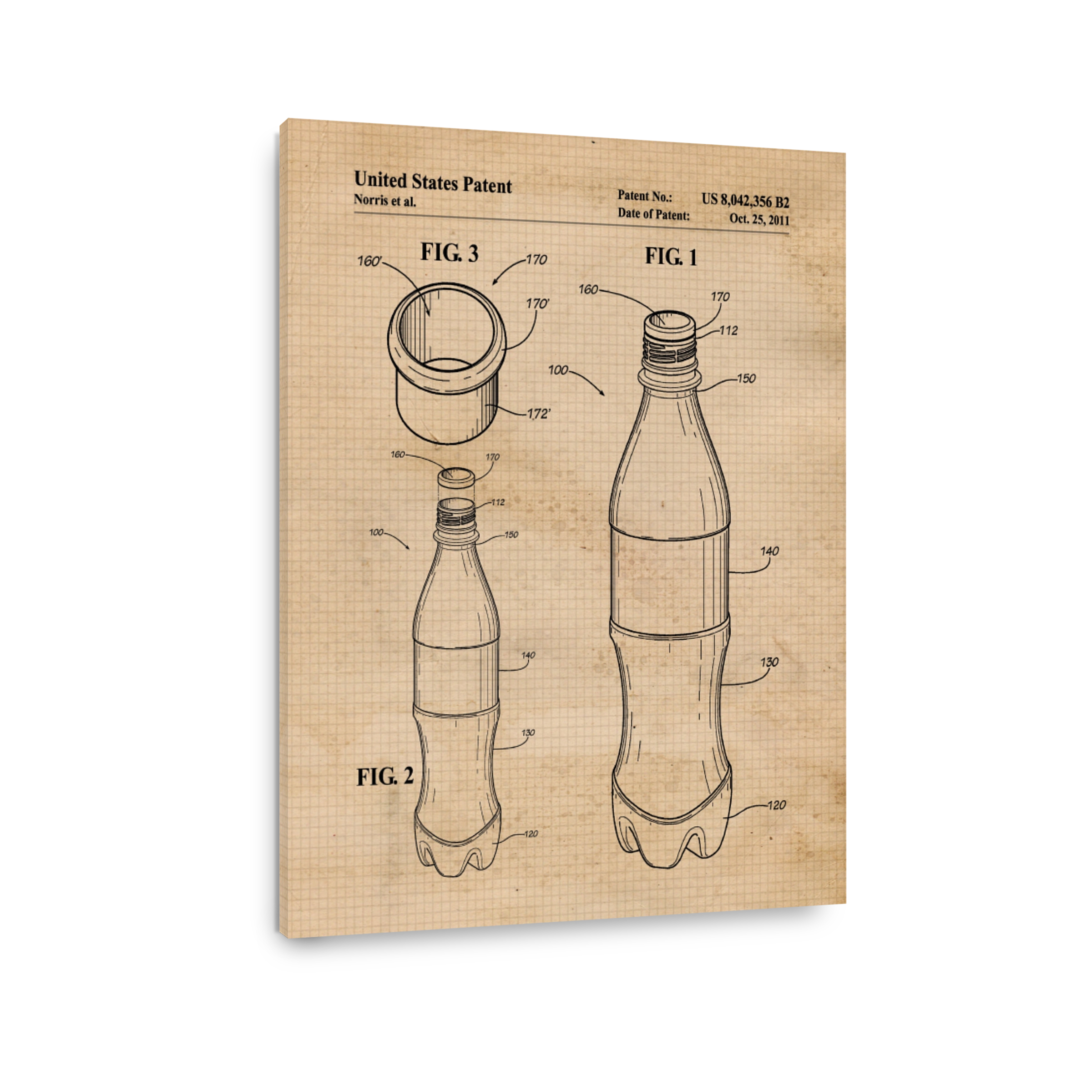 Bottle Patent Drawing Blueprint Art