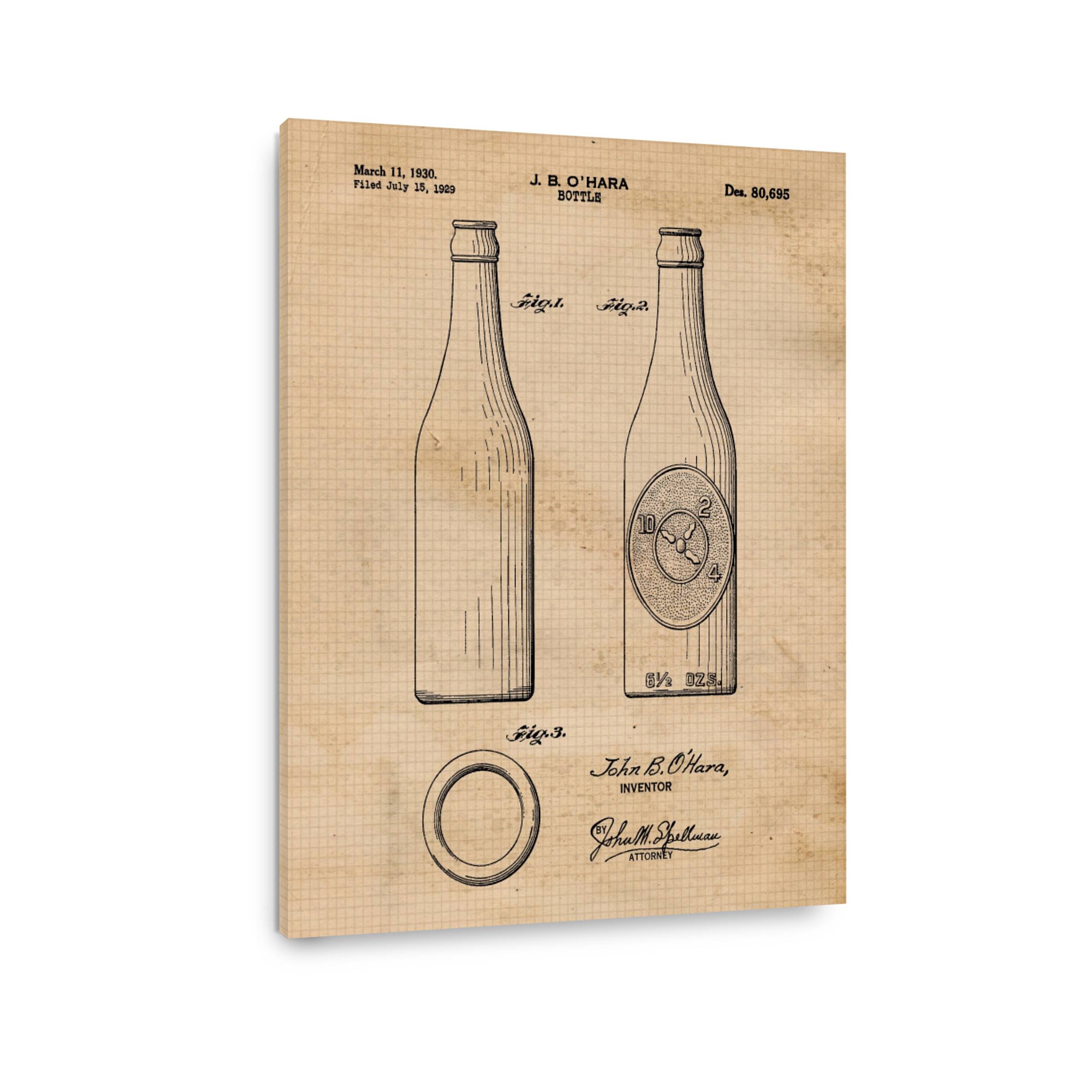 Vintage Bottle Patent Drawing