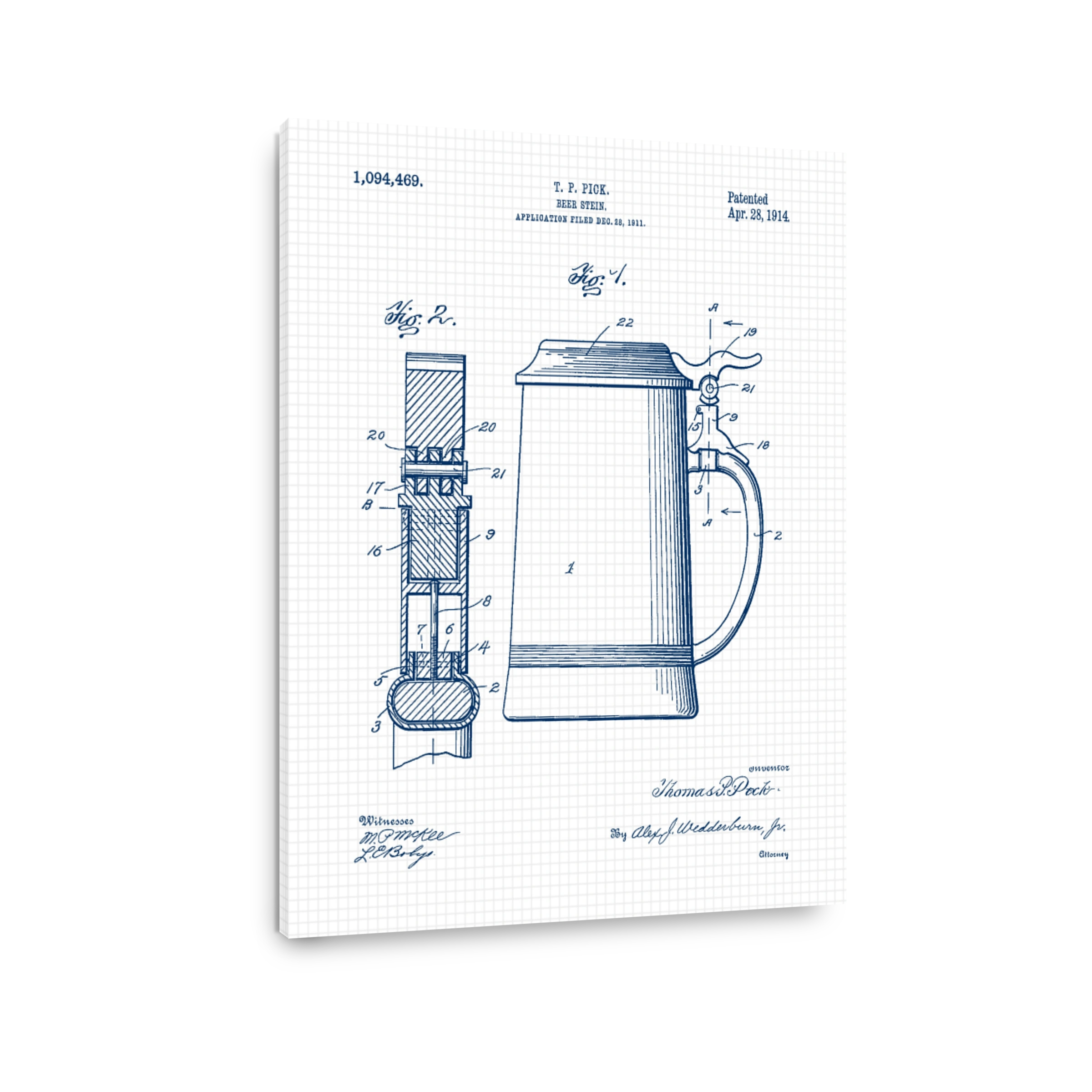Vintage Beer Stein Blueprint Art