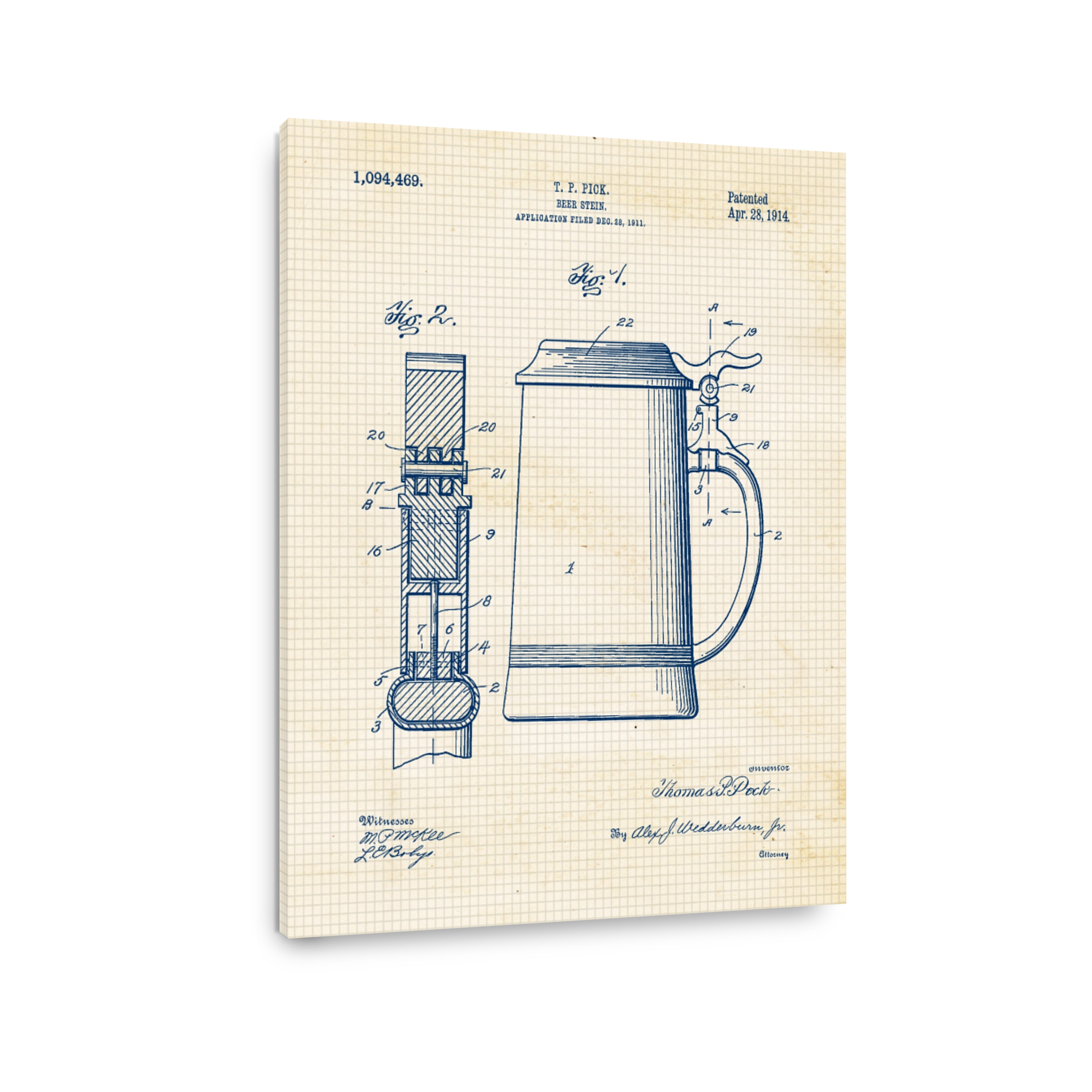 Beer Stein Blueprint Patent Art