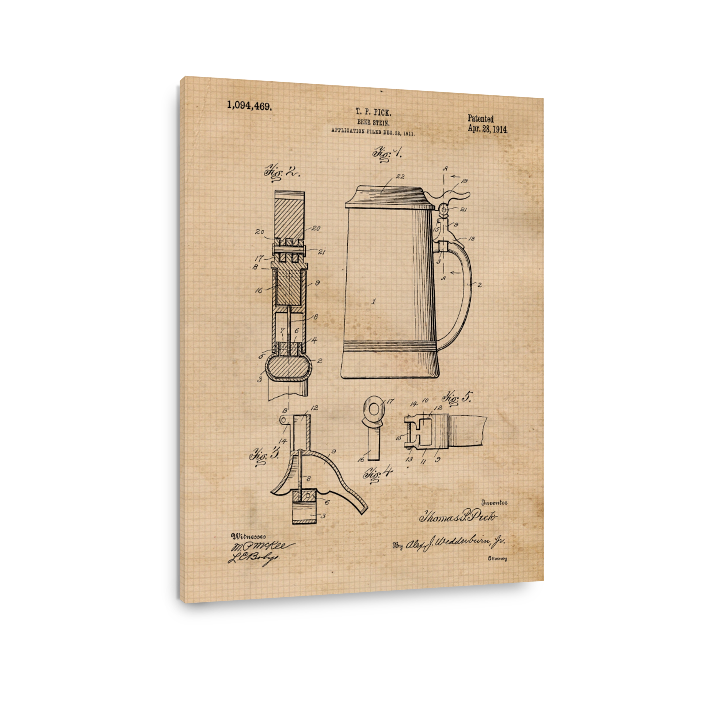 Vintage Beer Stein Patent Drawing