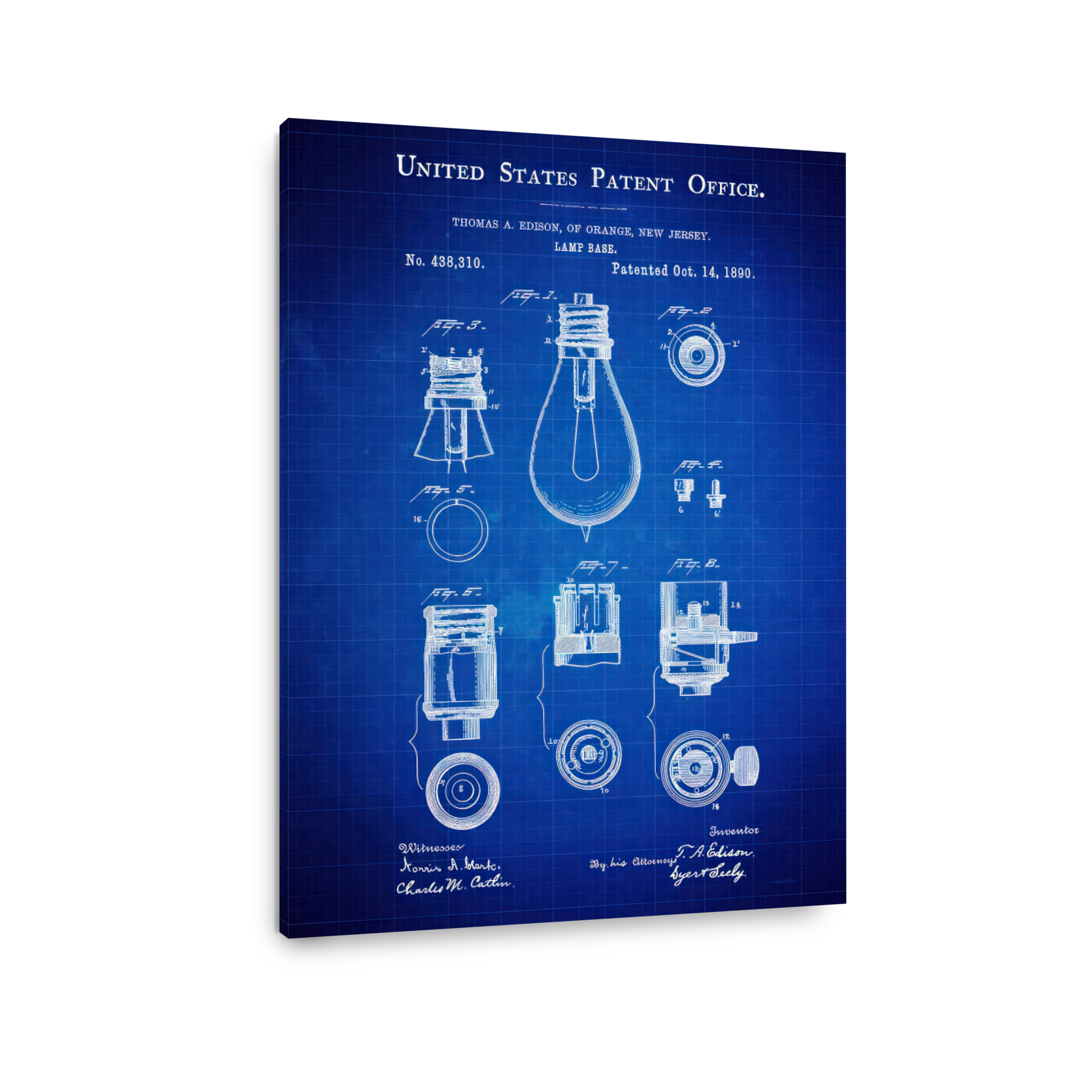 Thomas Edison Lamp Base Patent Blueprint