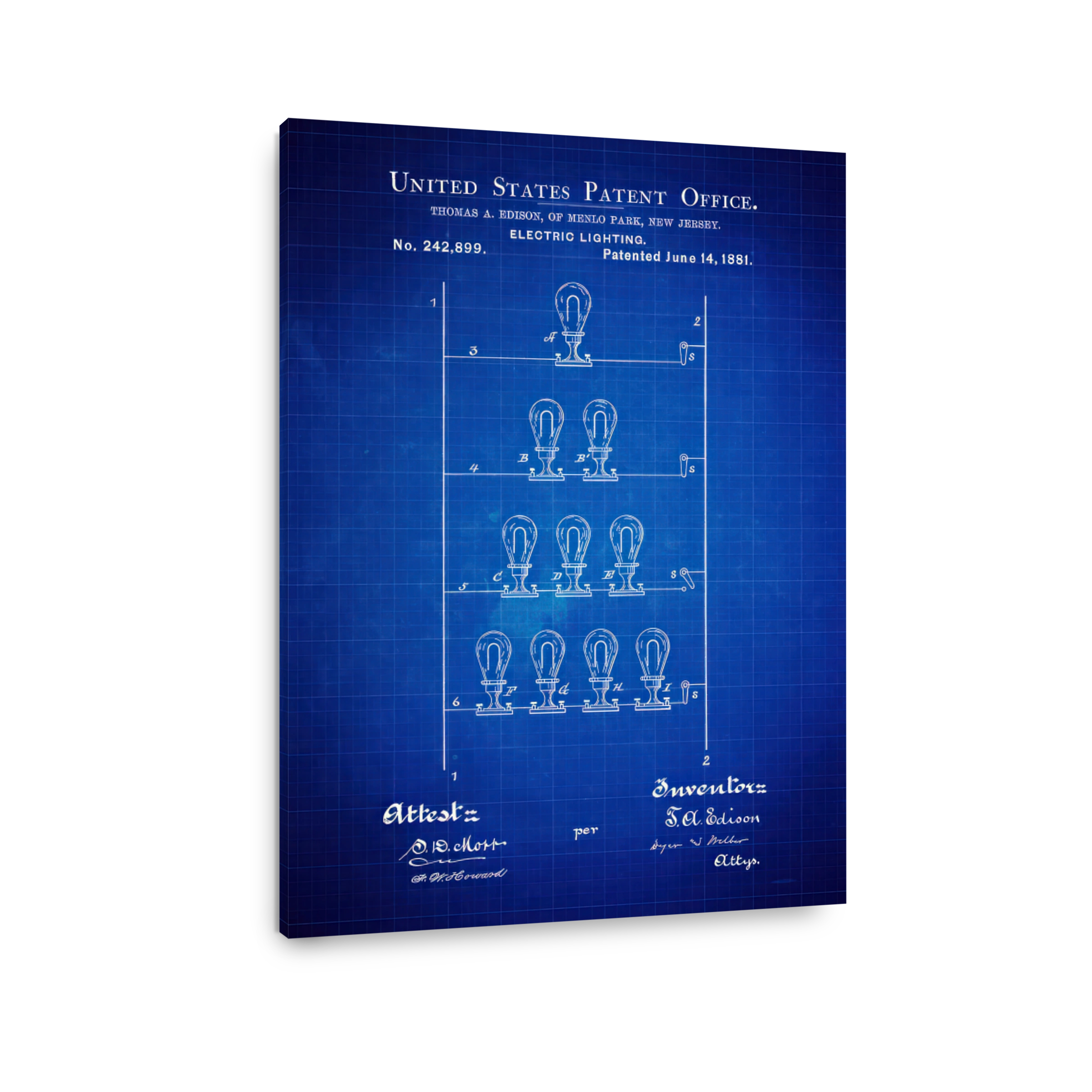 Thomas Edison Electric Lighting Patent Blueprint