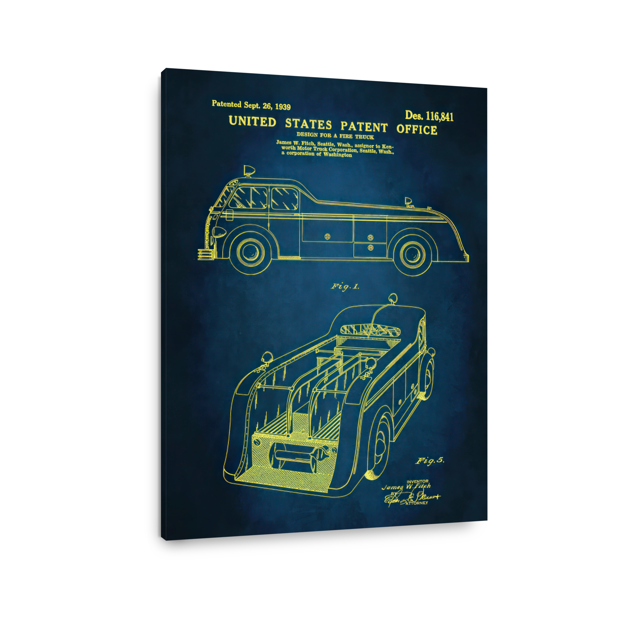 Vintage Fire Truck Patent Blueprint Art