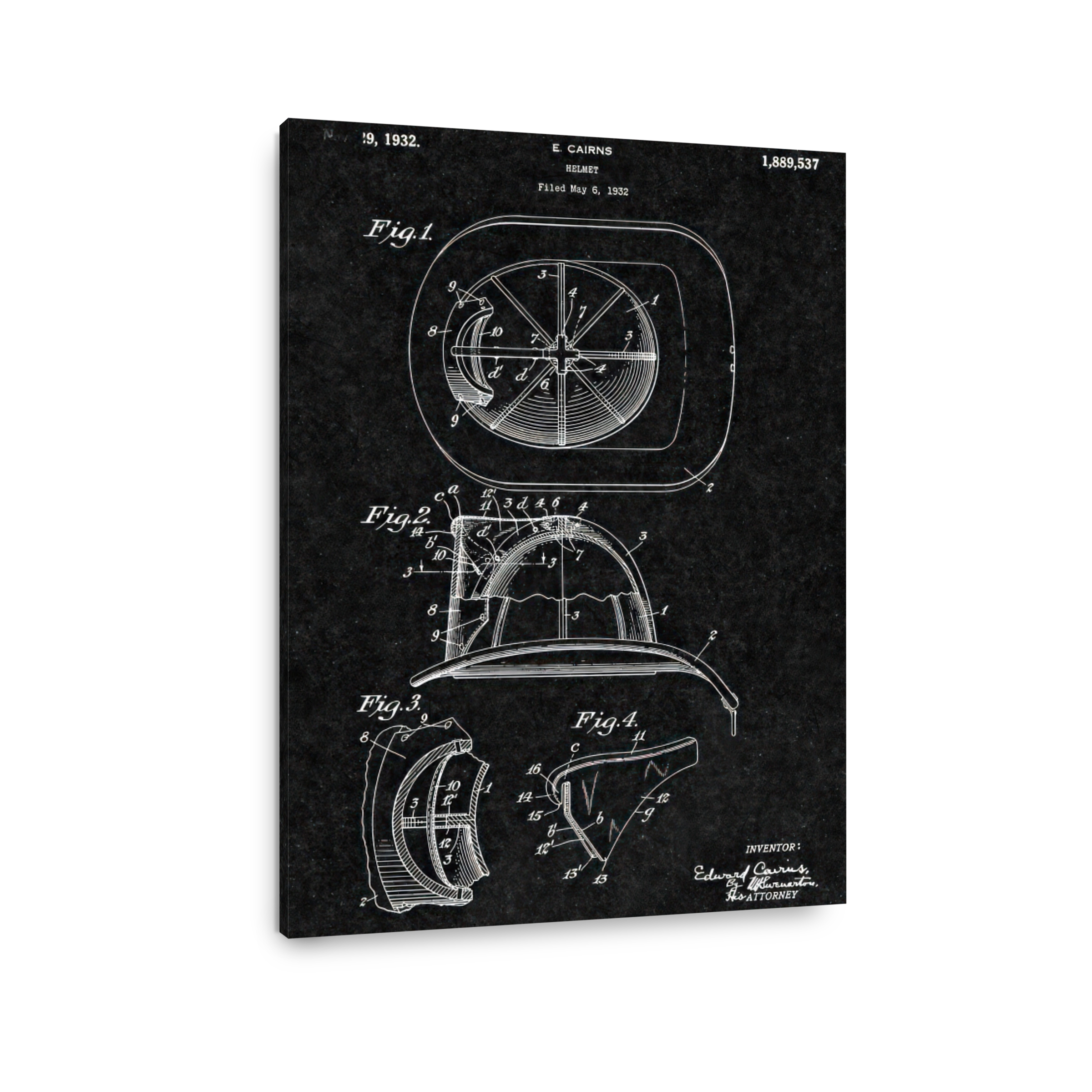 Firefighter Helmet Patent Blueprint Art