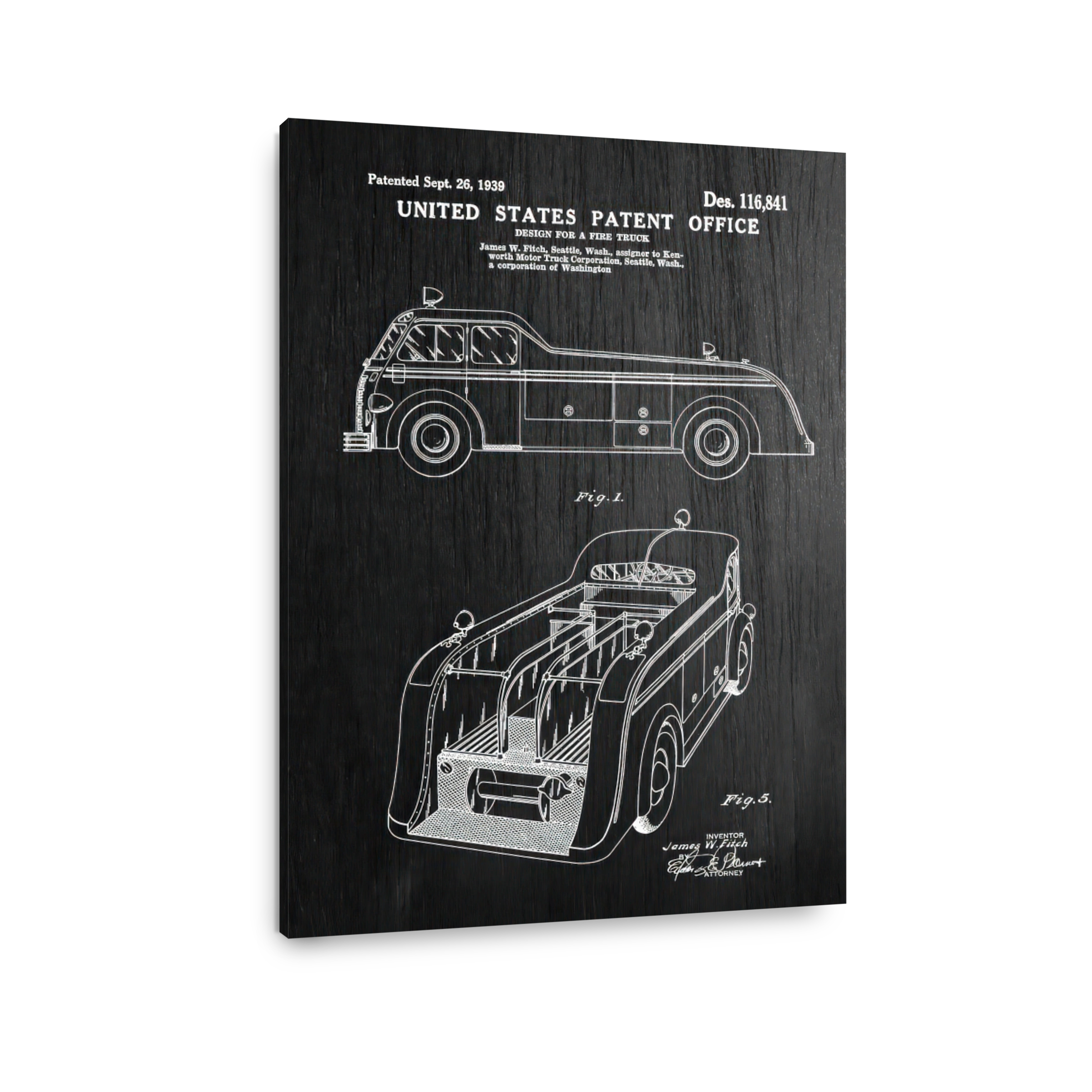 Vintage Fire Truck Patent Blueprint Art