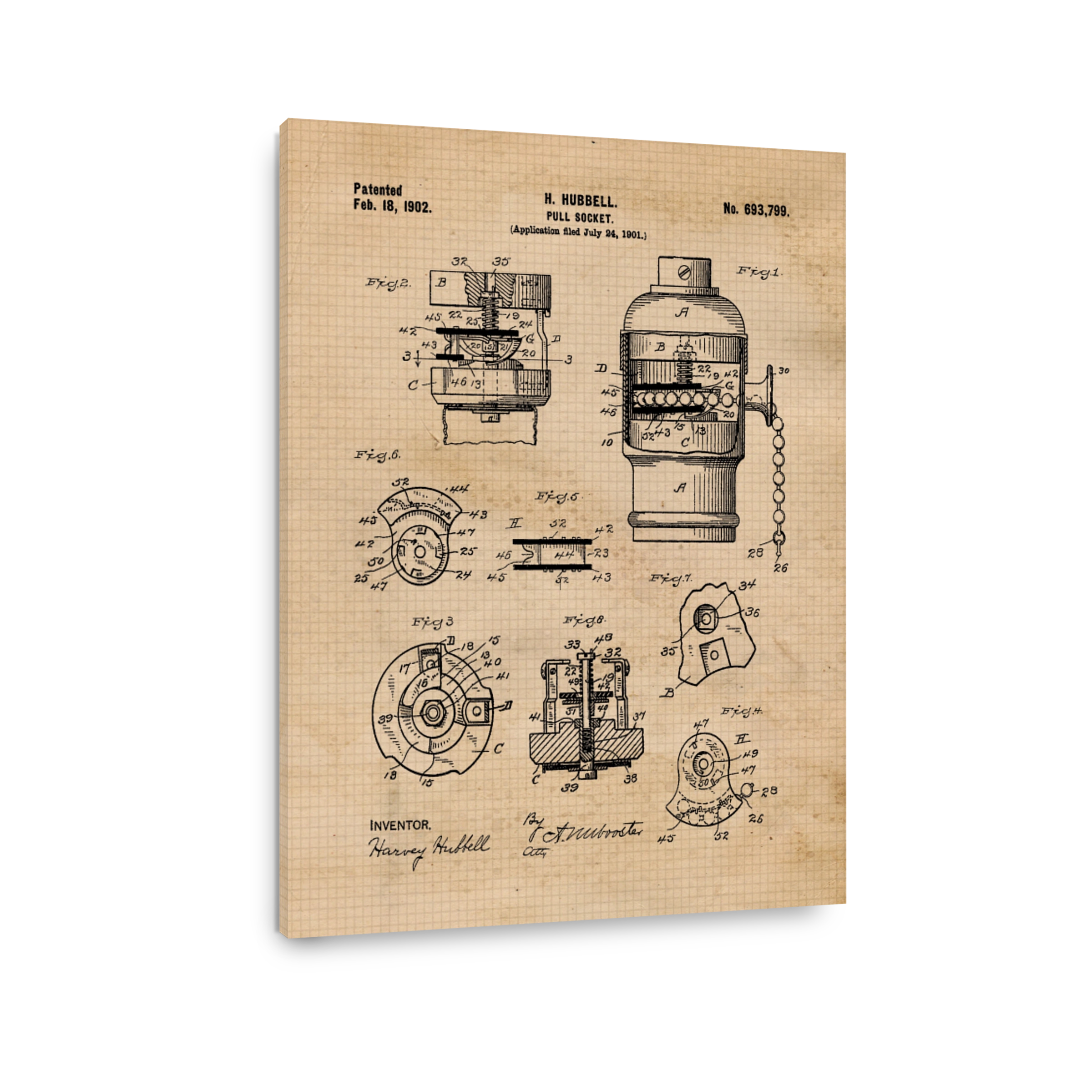 H. Hubbell Pull Socket Patent Drawing