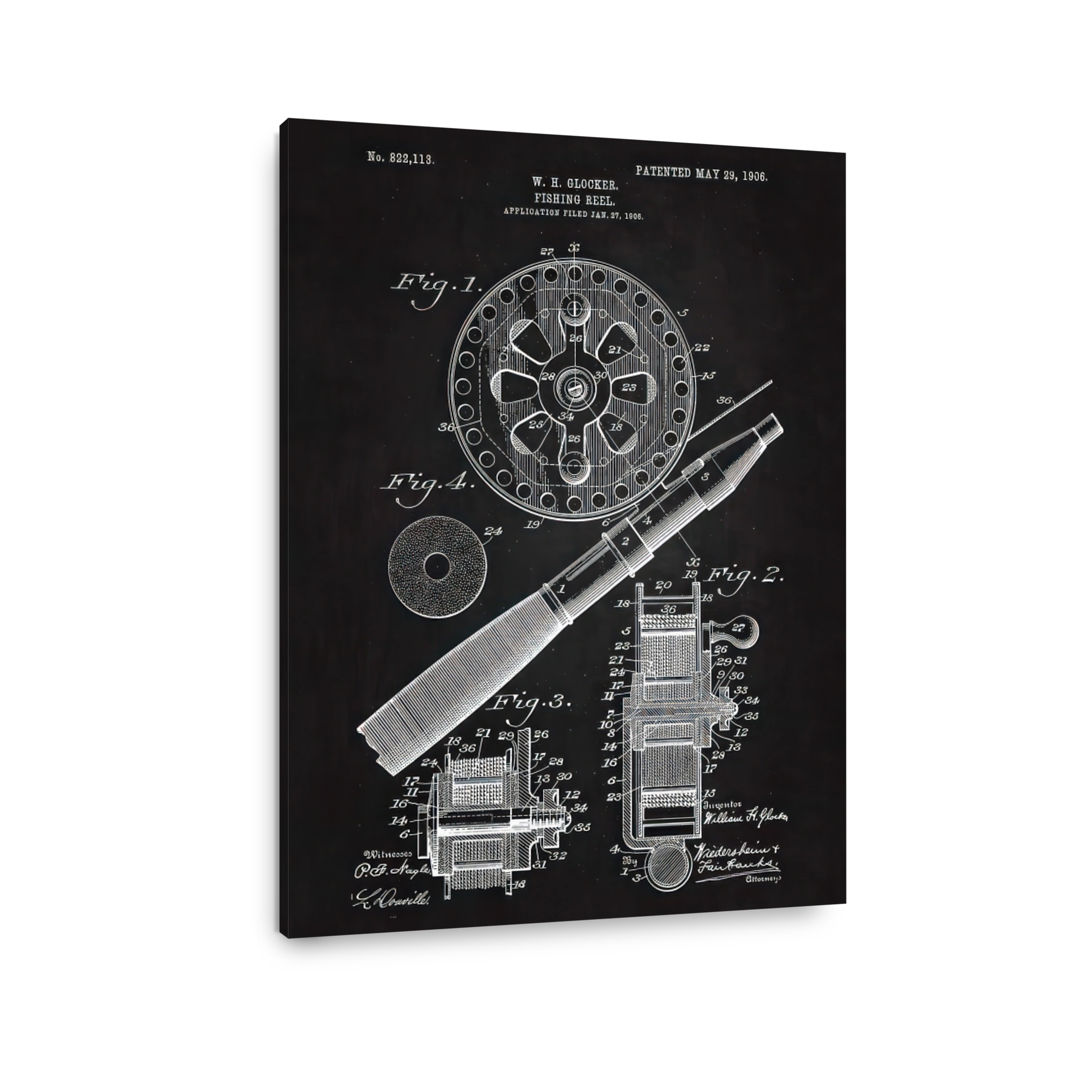 Vintage Fishing Reel Patent Blueprint