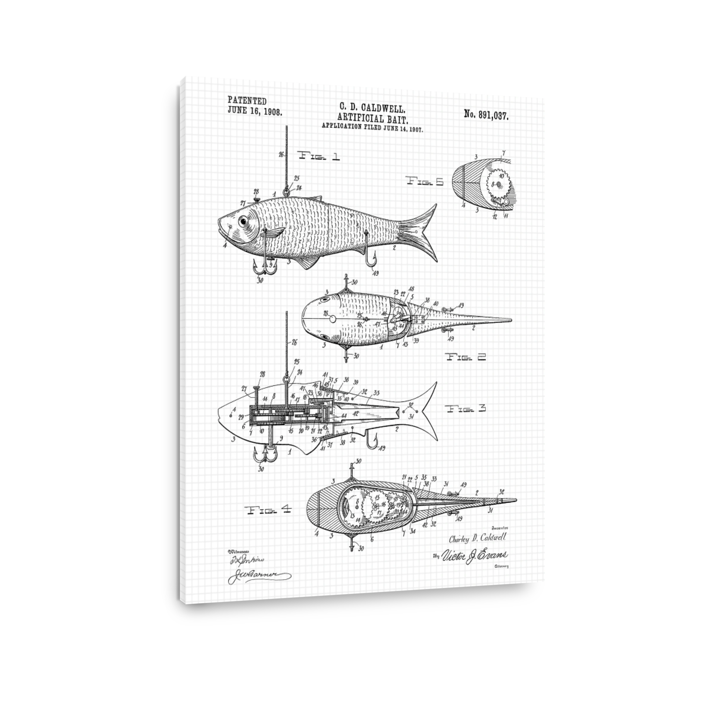 Vintage Artificial Bait Patent Drawing