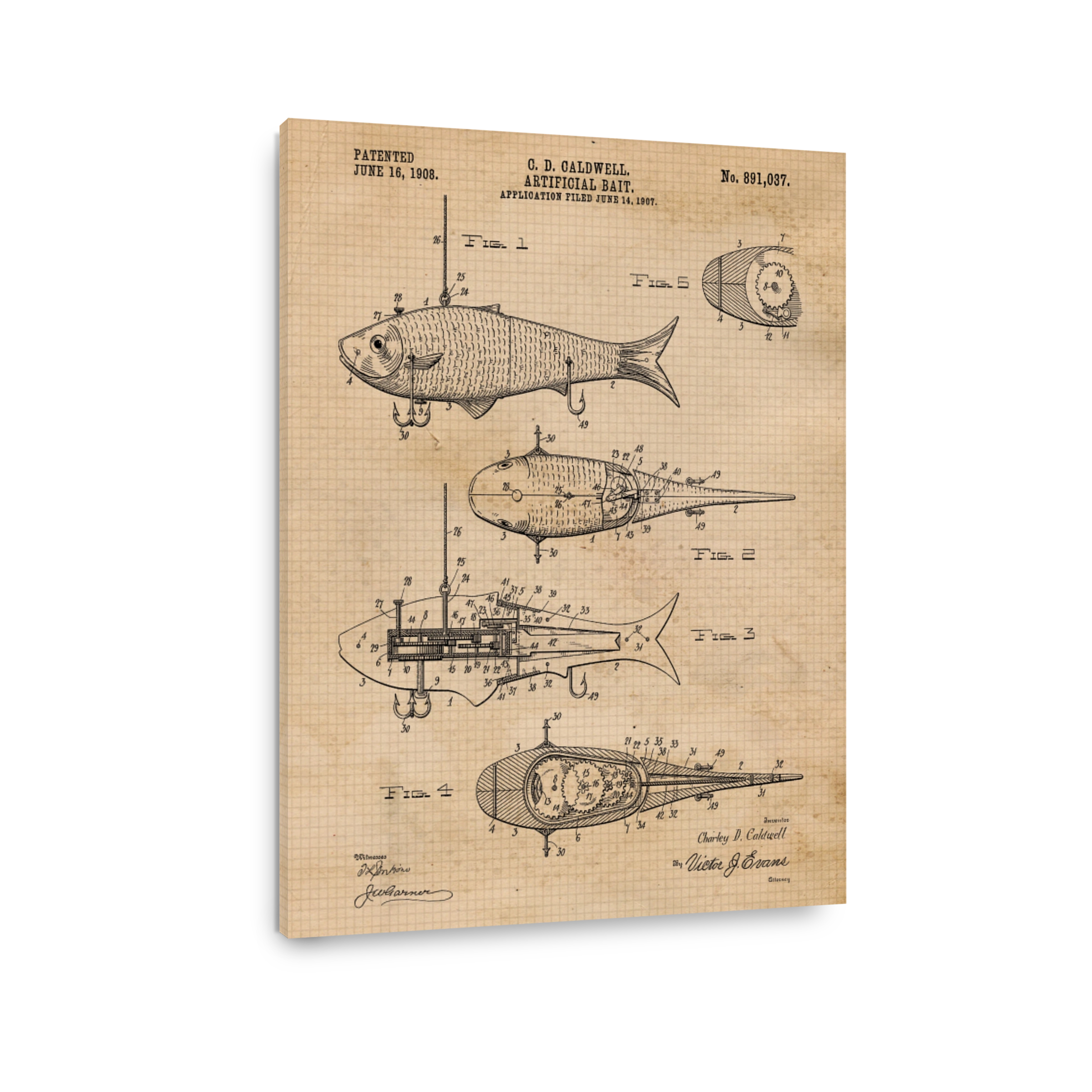 Vintage Artificial Bait Patent Drawing
