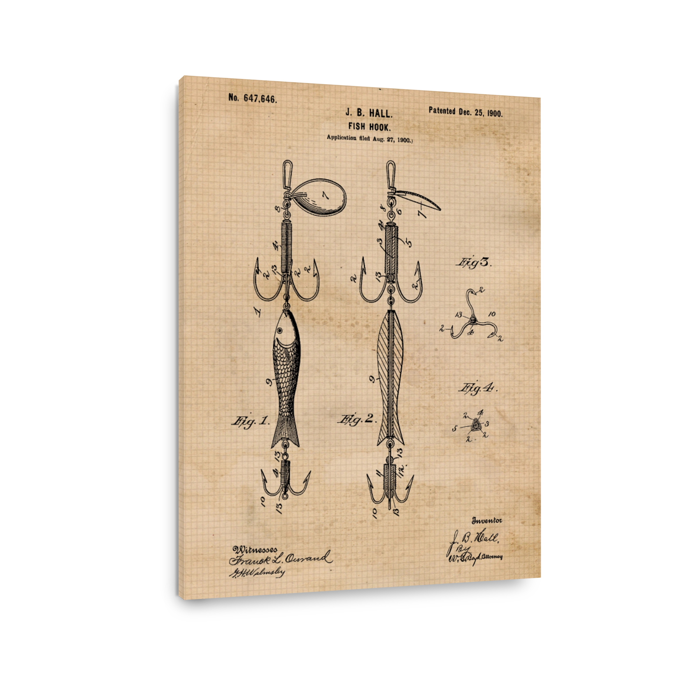 Vintage Fish Hook Patent Drawing