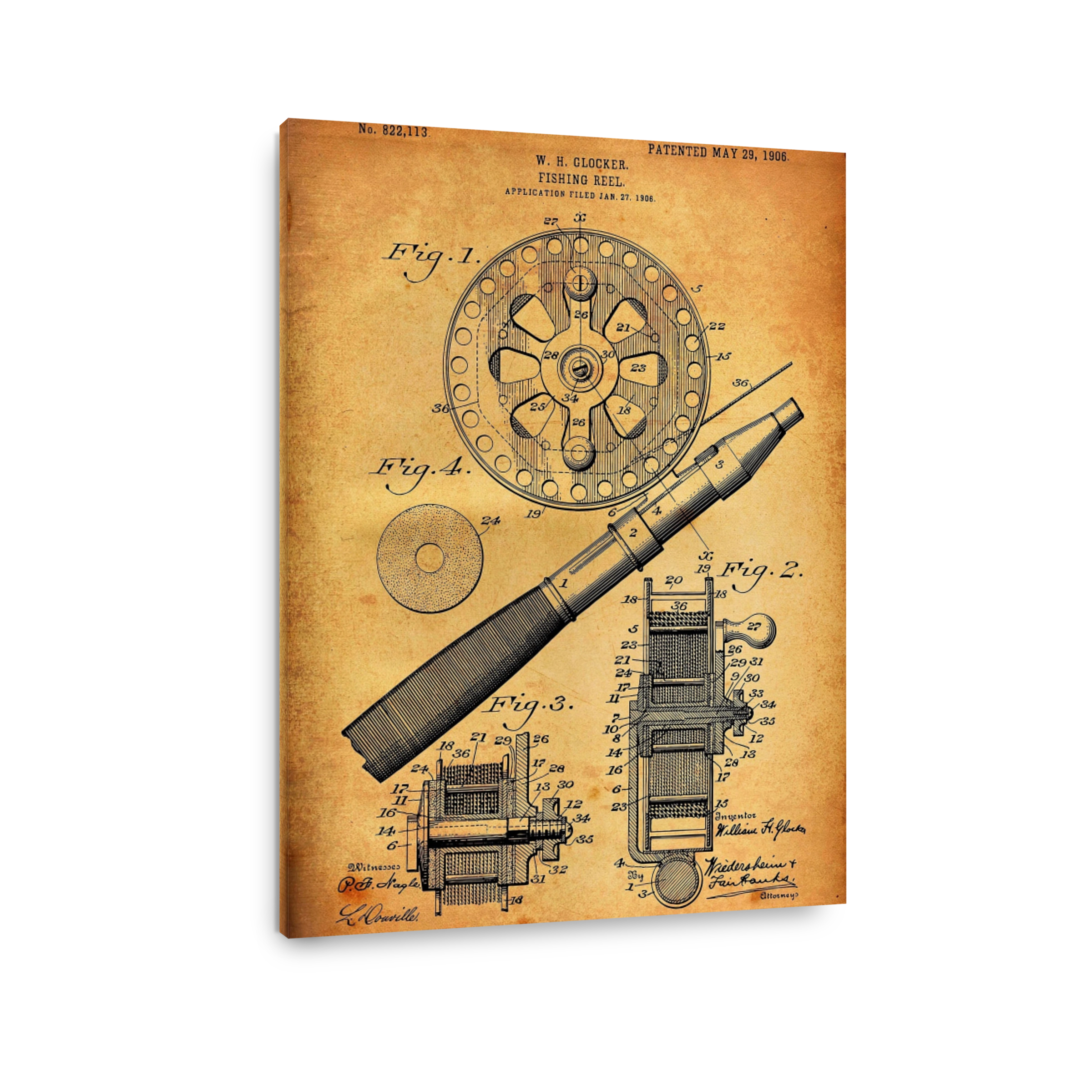 Vintage Fishing Reel Patent Blueprint