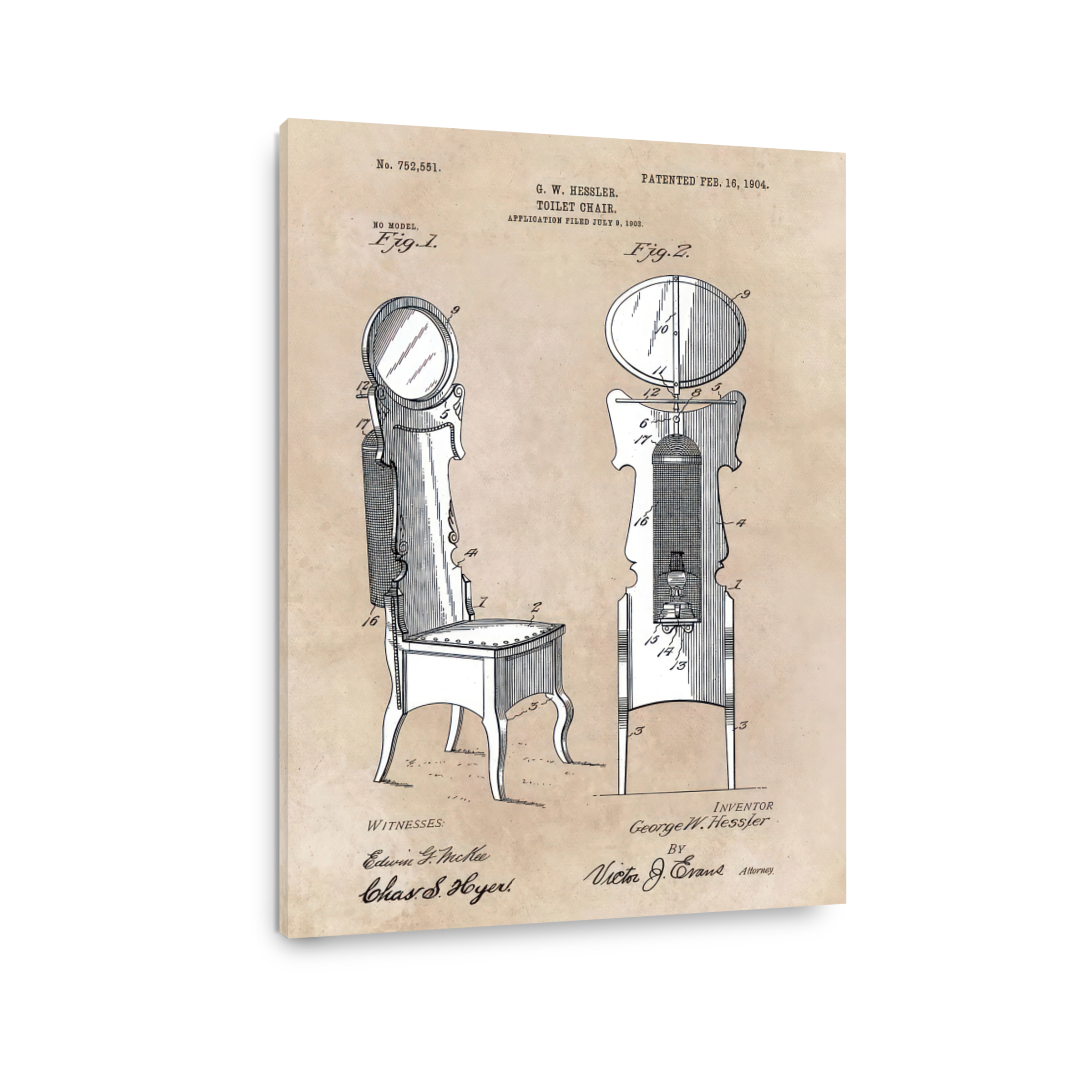 Vintage Toilet Chair Patent Blueprint