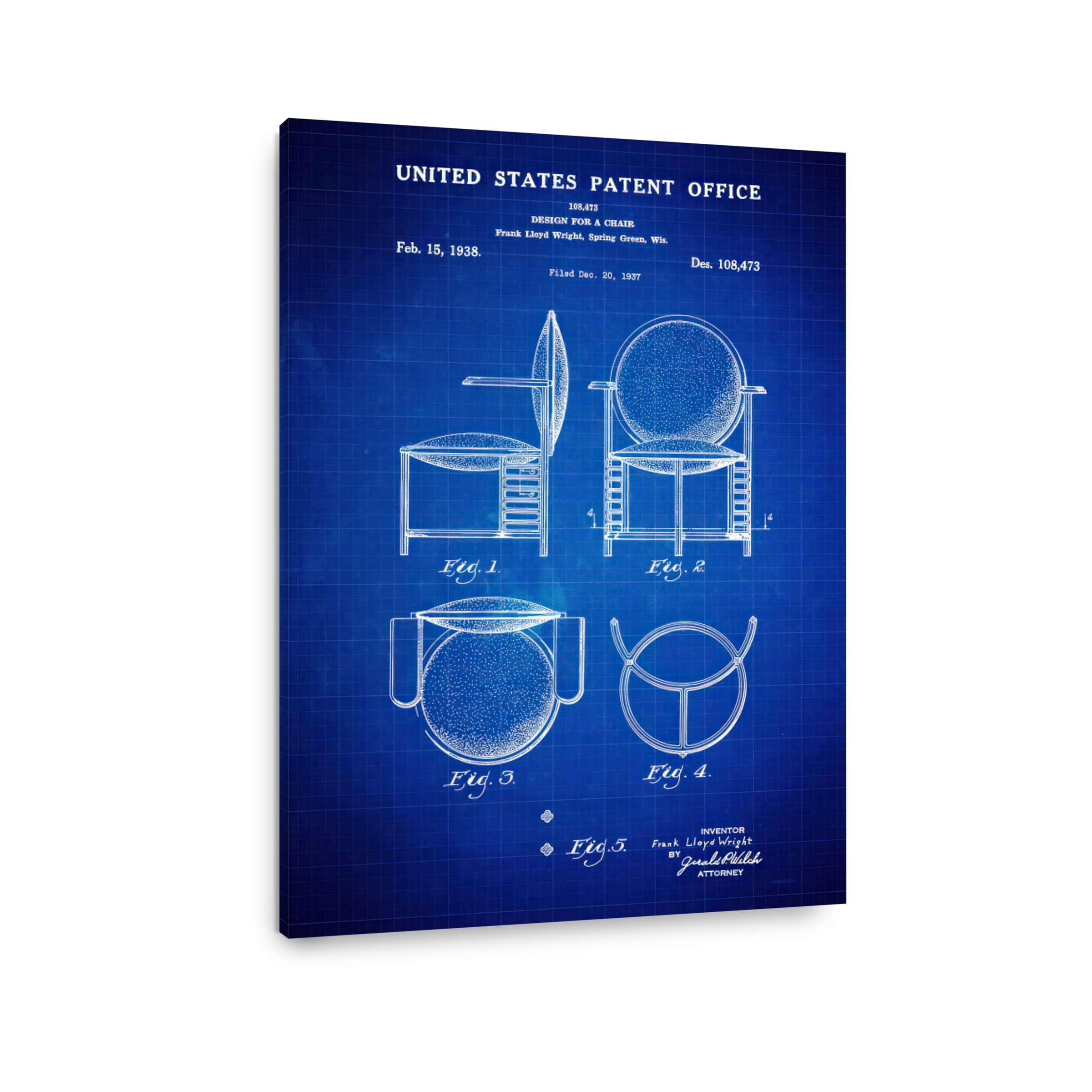 Frank Lloyd Wright Chair Patent Blueprint