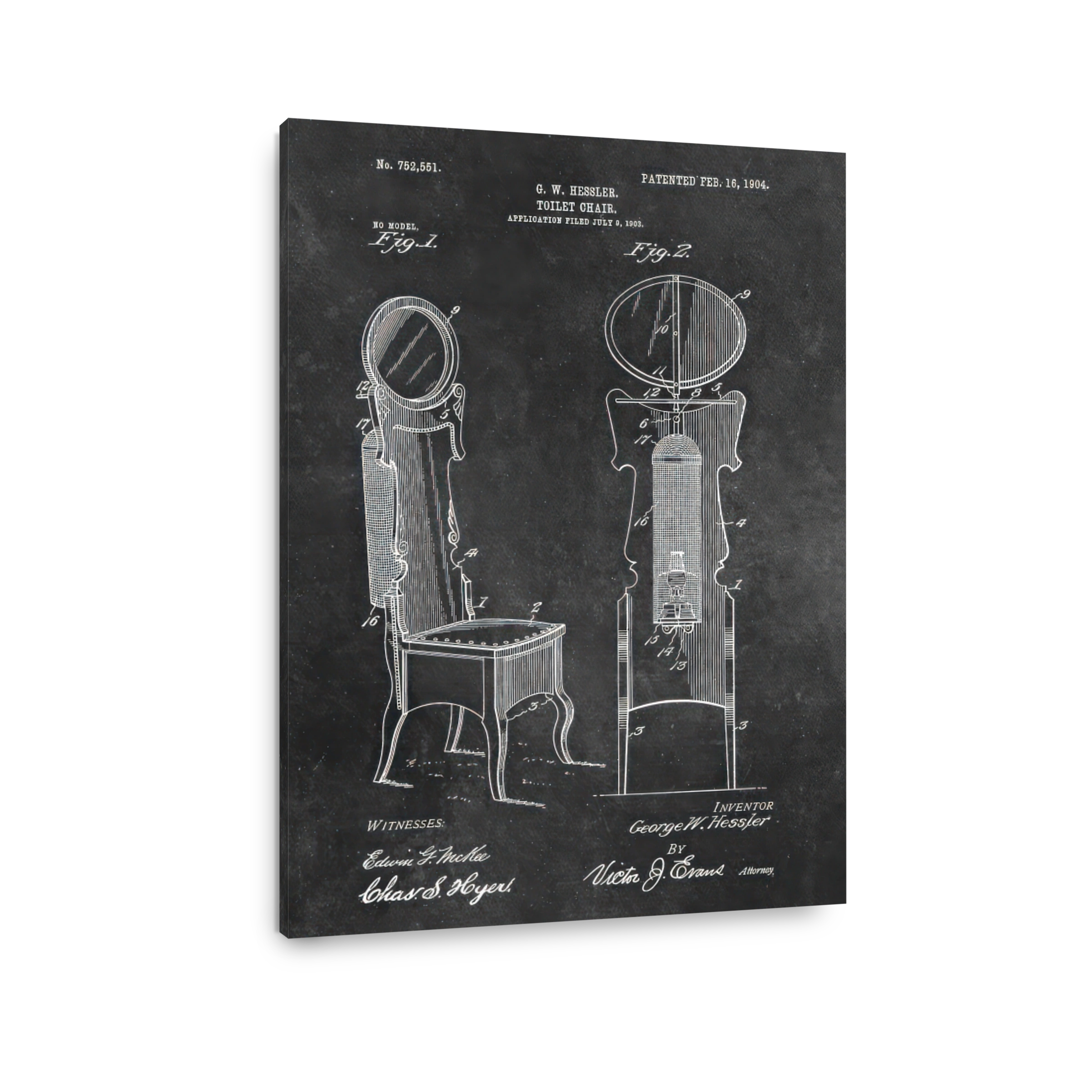 Vintage Toilet Chair Patent Blueprint