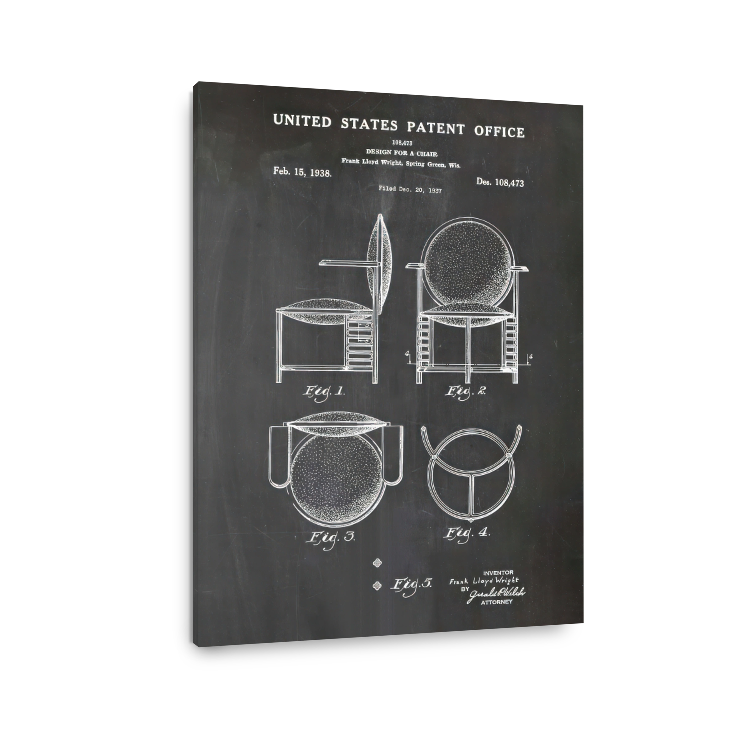 Frank Lloyd Wright Chair Patent Blueprint