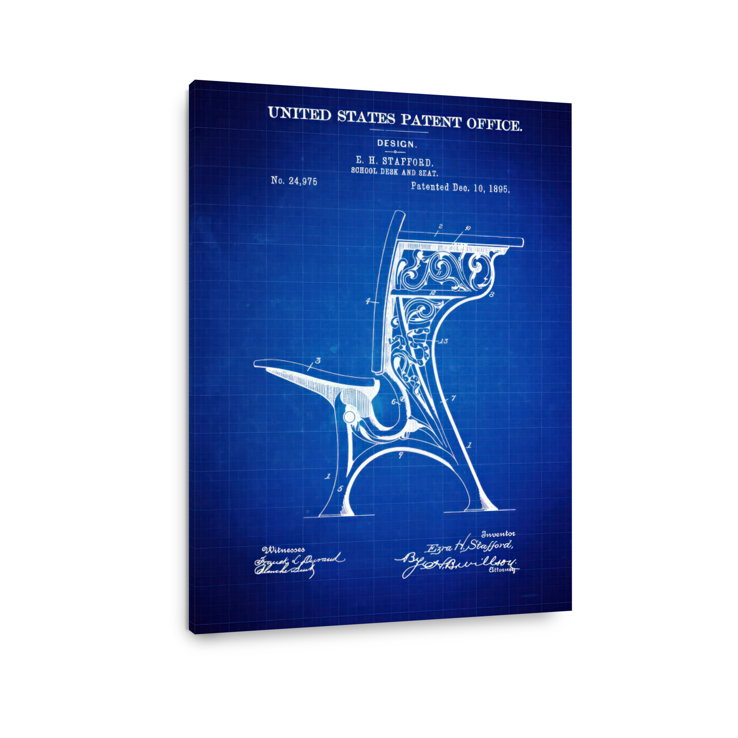 School Desk and Seat Patent Blueprint