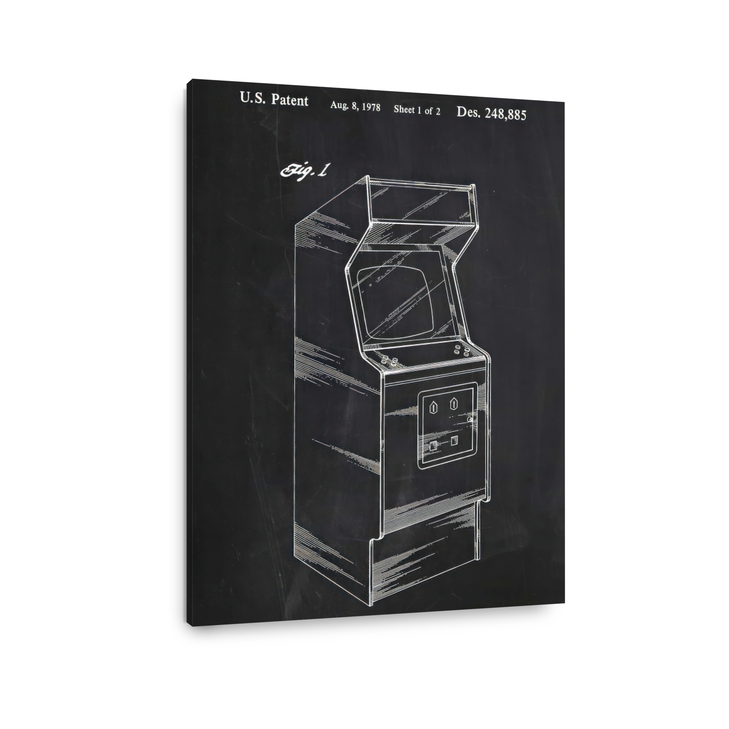 Vintage Arcade Machine Blueprint Art