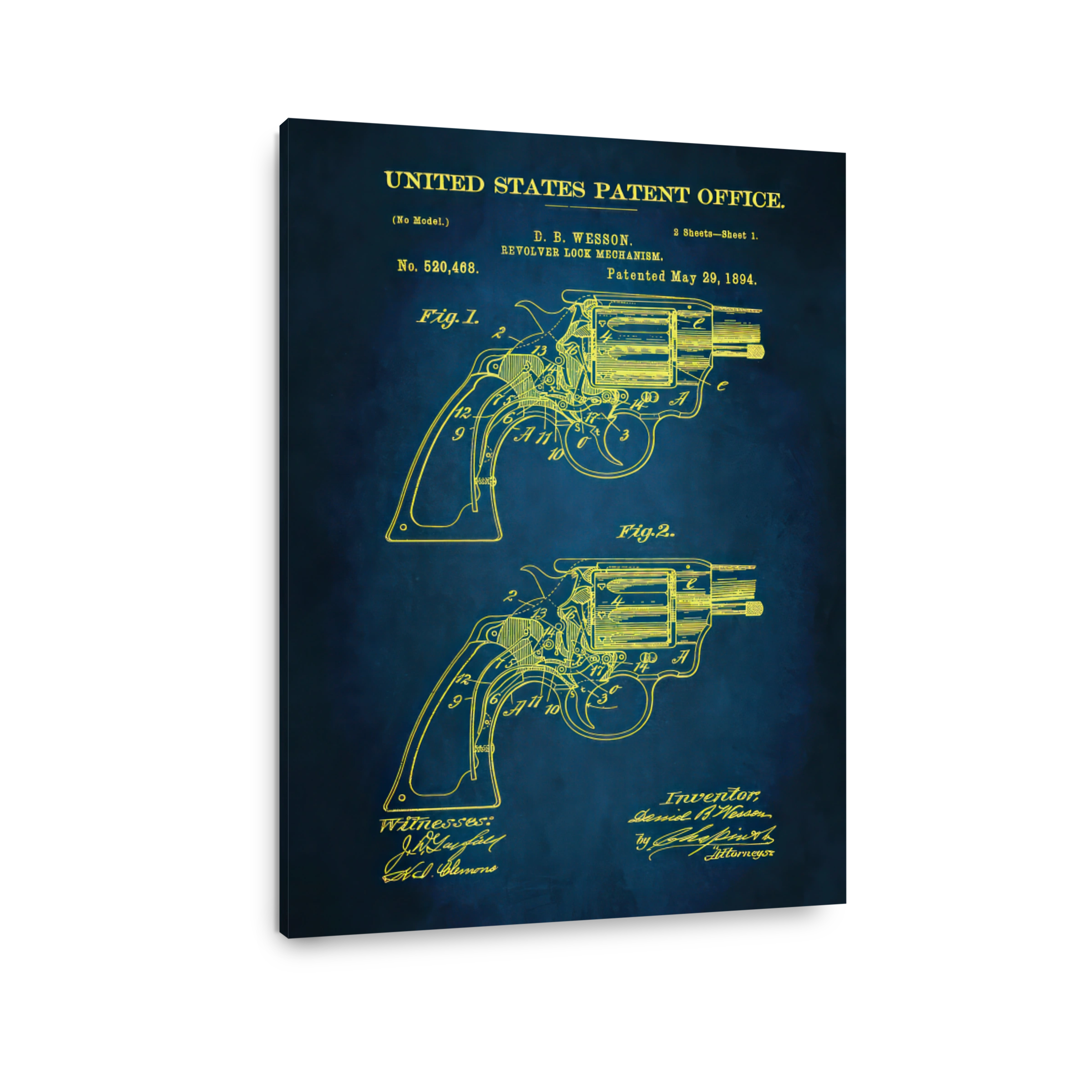 Wesson Revolver Patent Blueprint Art