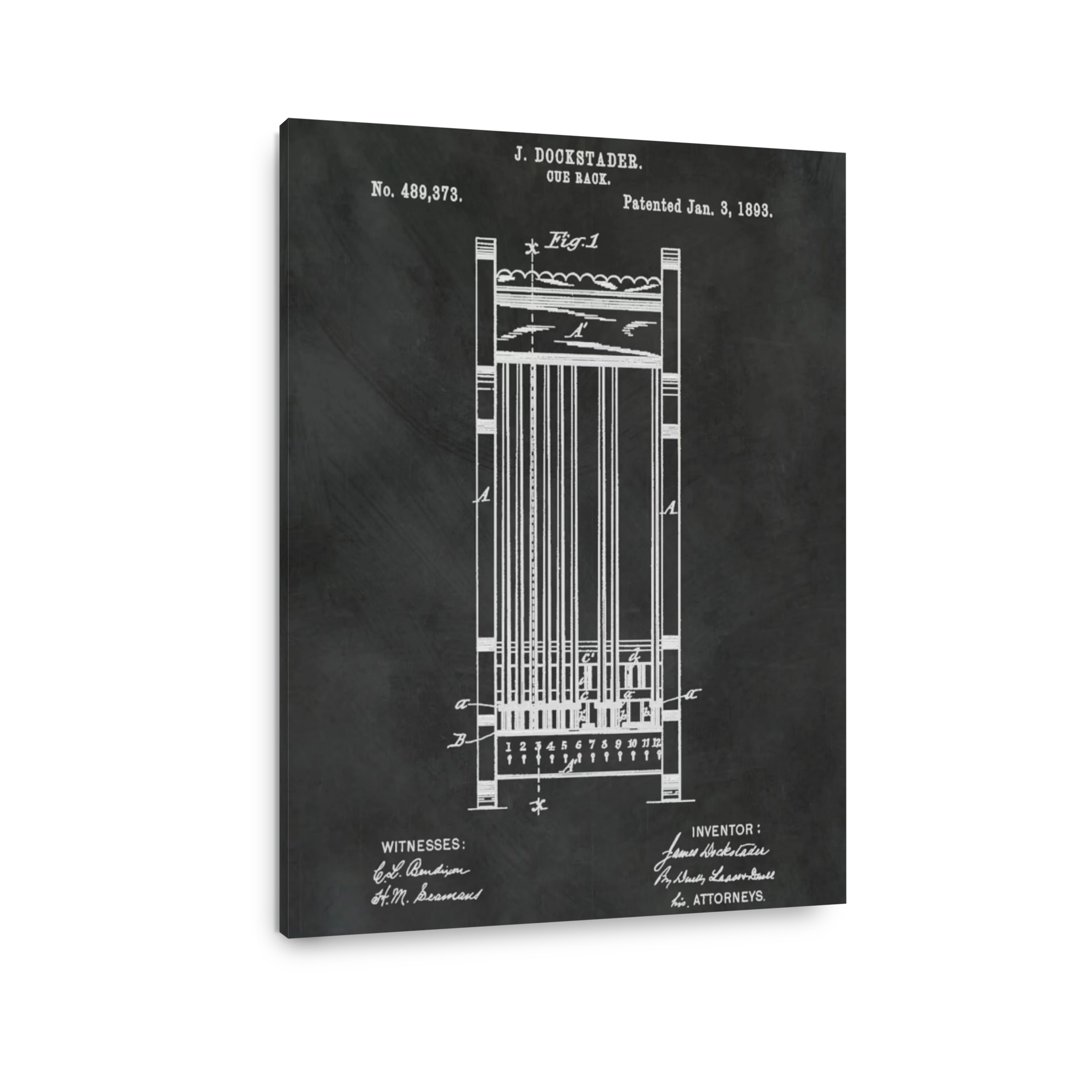 J. Dockstader Cue Rack Patent Blueprint
