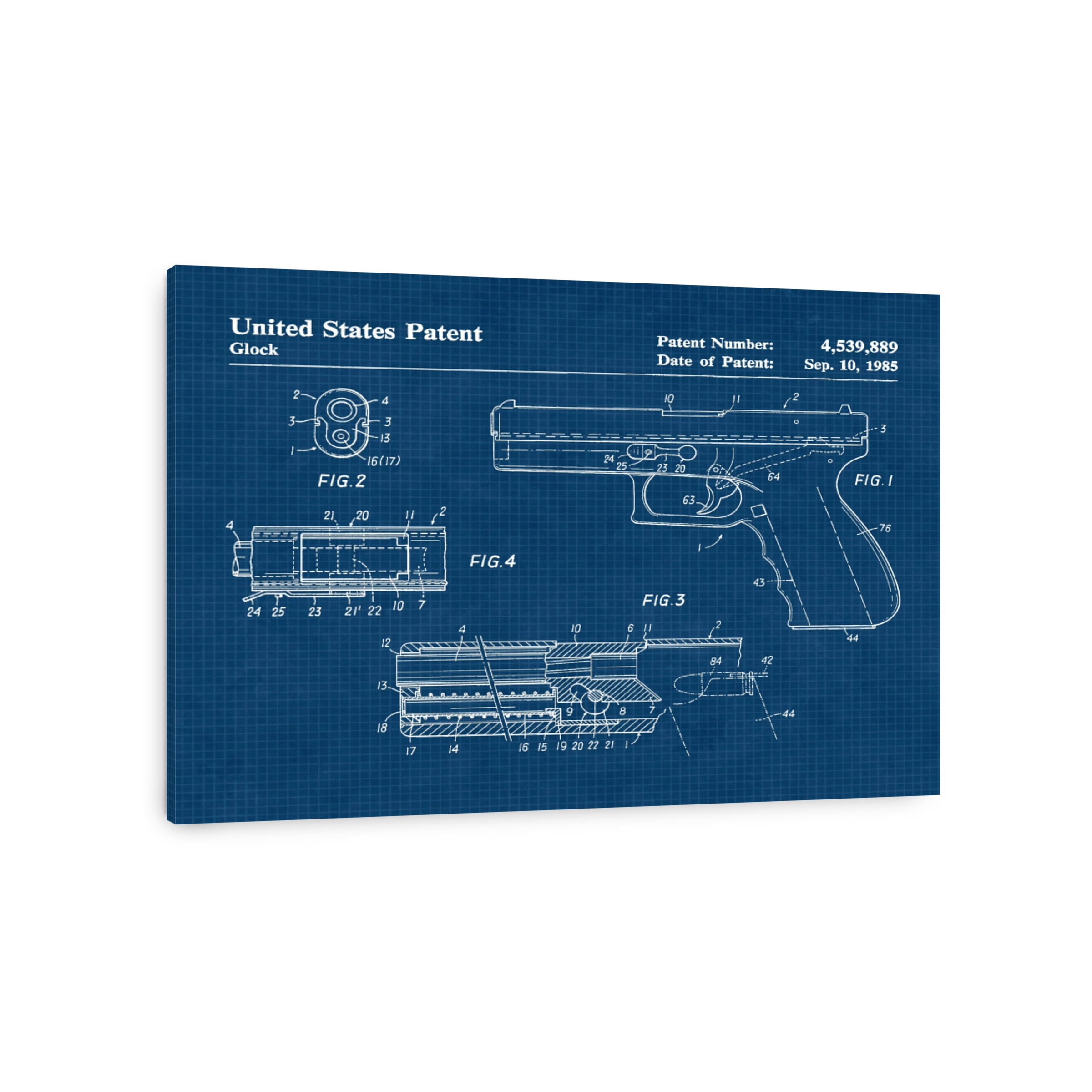 Glock Pistol Patent Blueprint Art