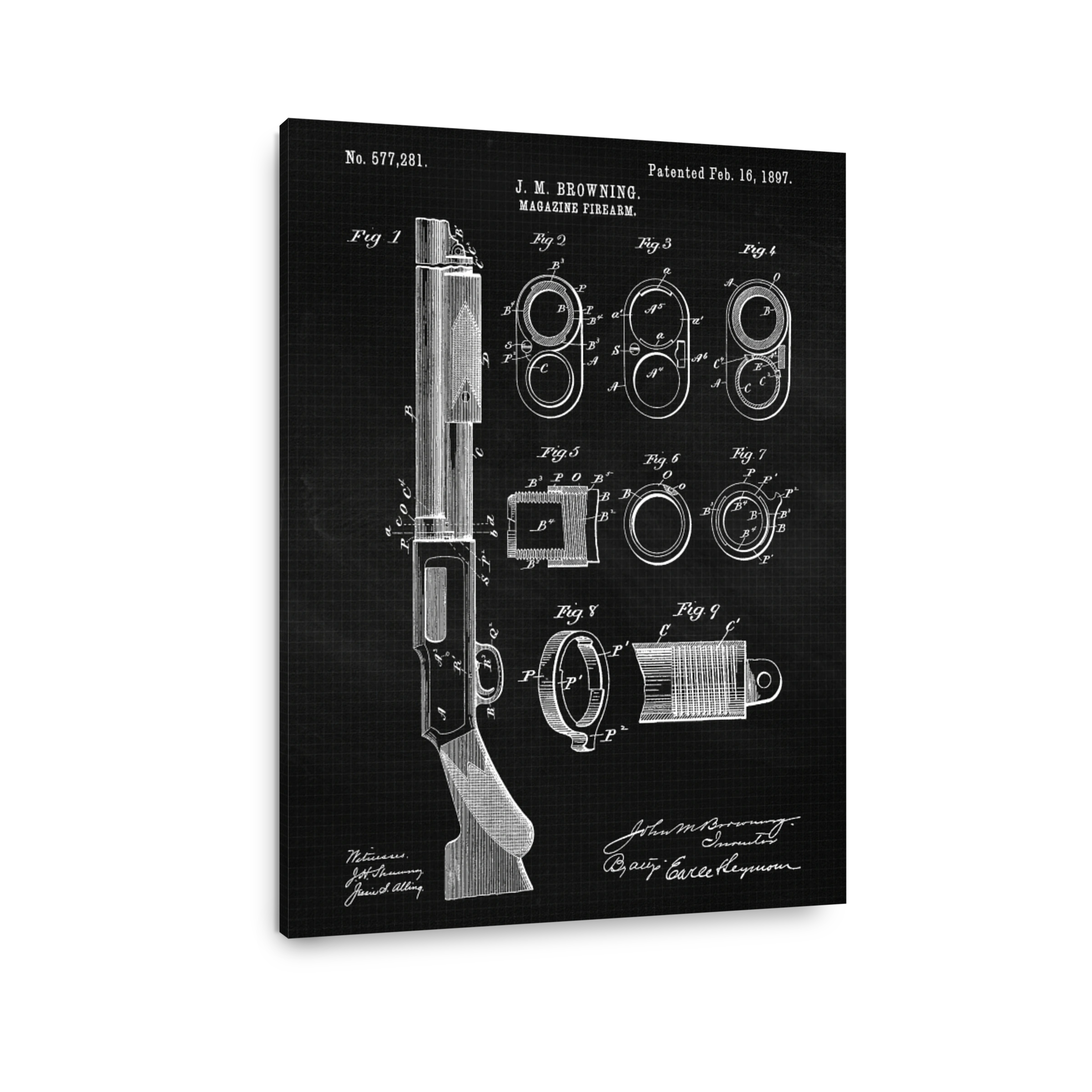 J.M. Browning Magazine Firearm Blueprint