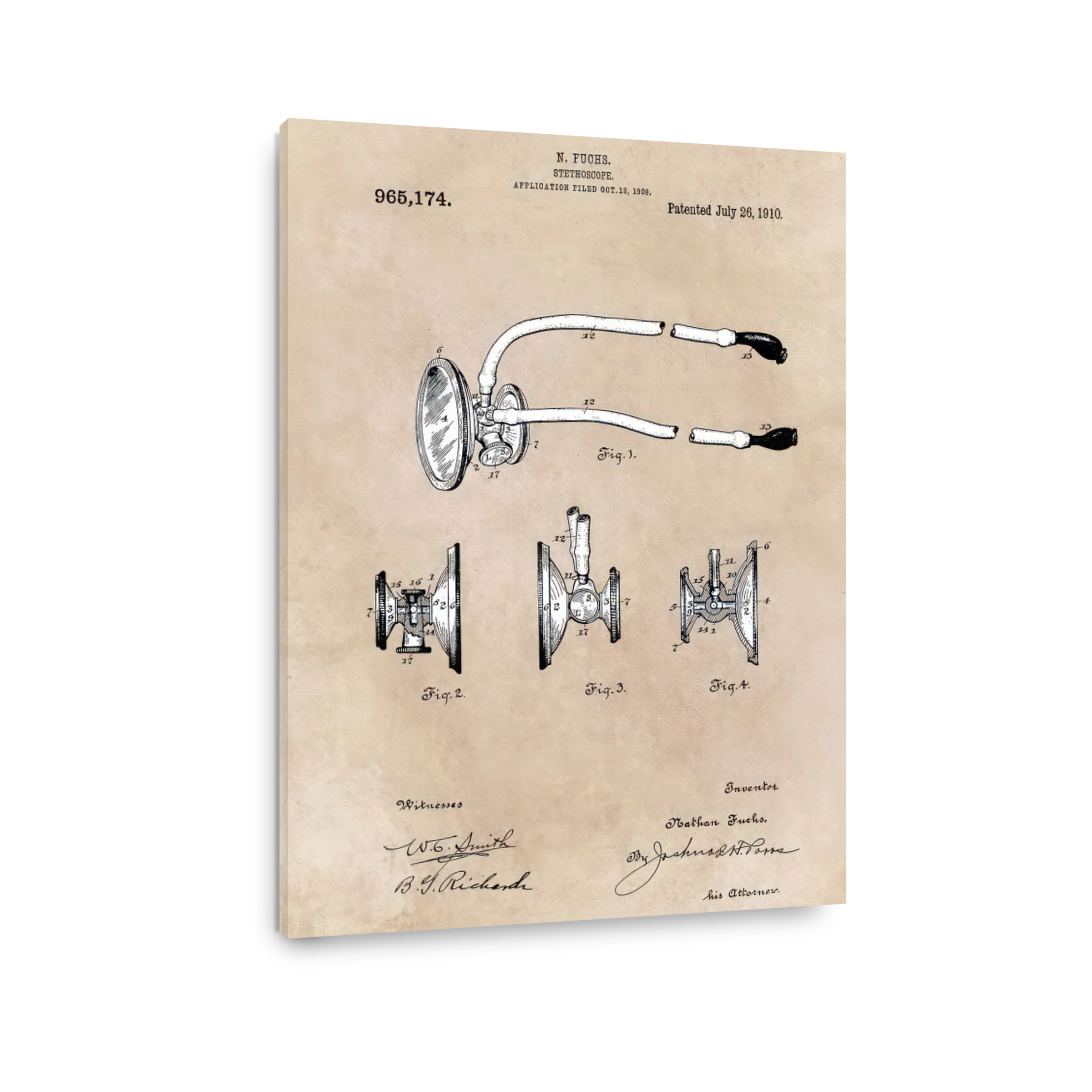 Vintage Stethoscope Patent Blueprint Art