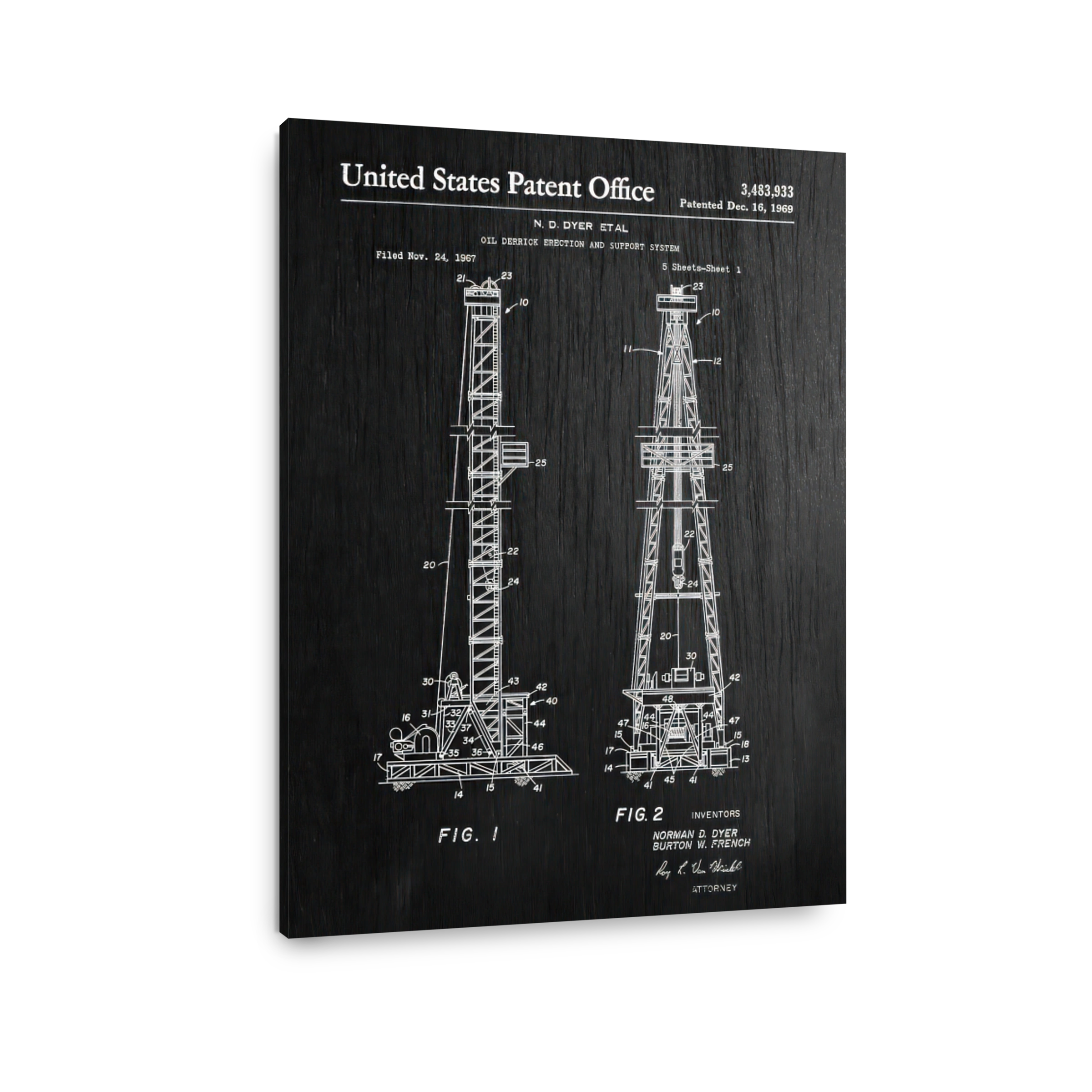 Oil Derrick Patent Blueprint Art