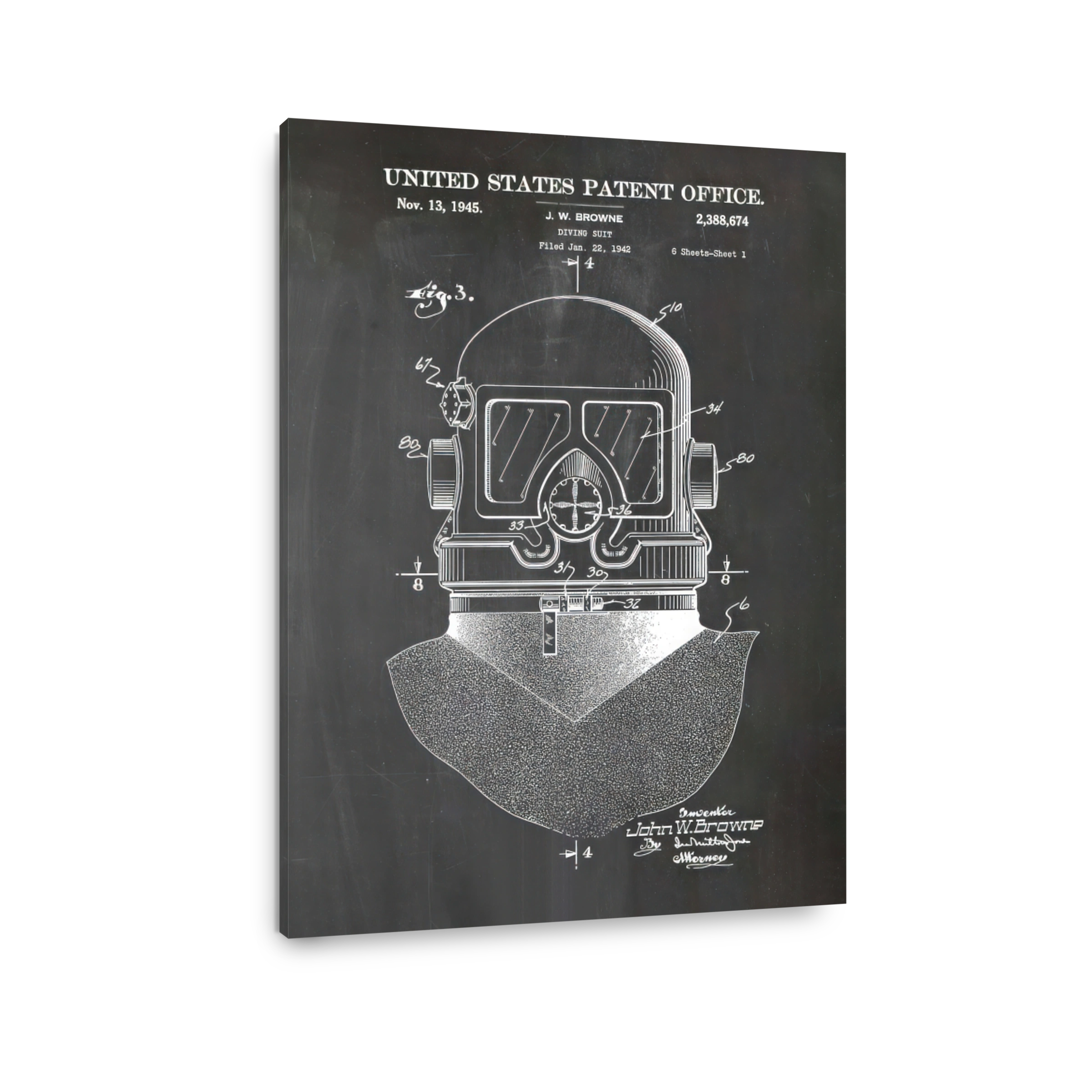 Vintage Diving Suit Patent Drawing