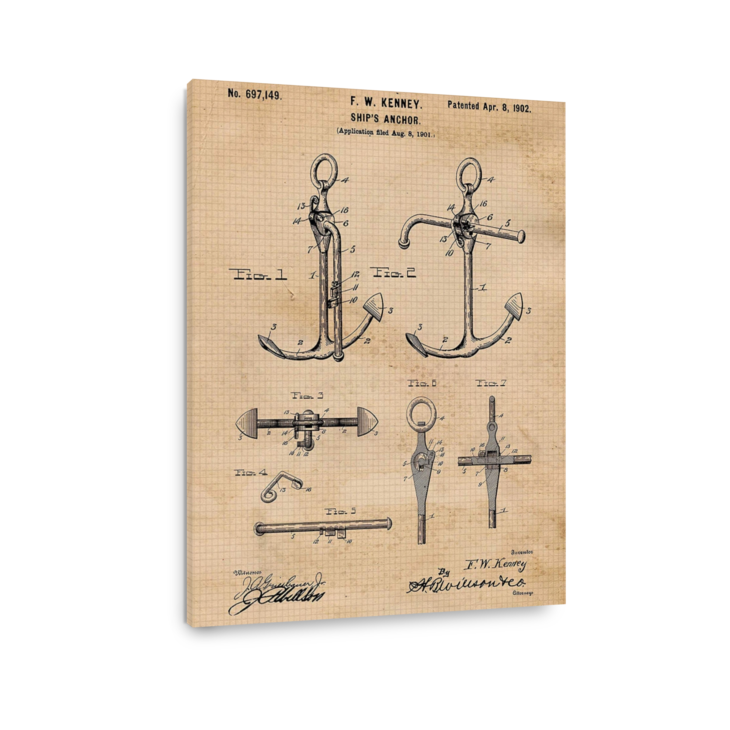 Vintage Ship's Anchor Patent Drawing