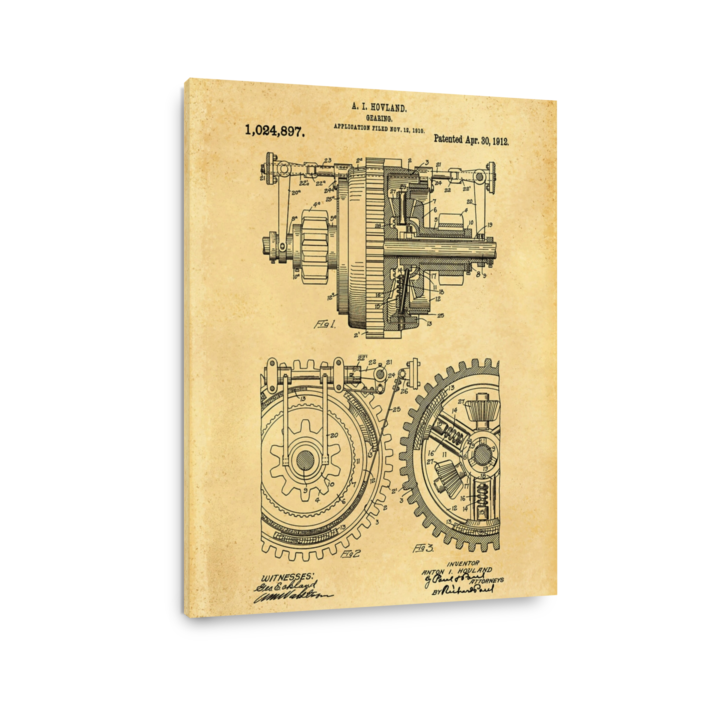 Vintage Gearing Patent Blueprint Art