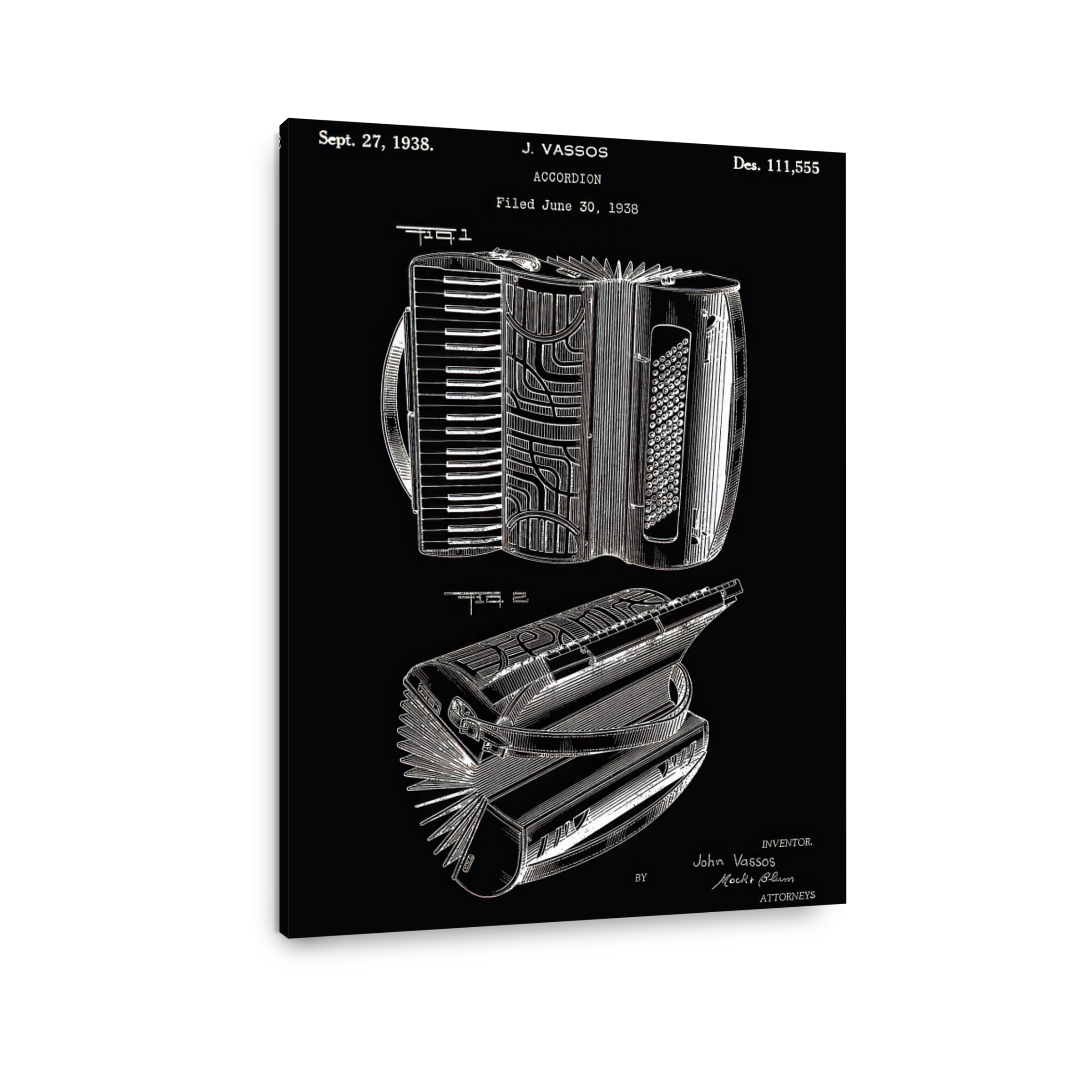 Accordion Patent Blueprint Art
