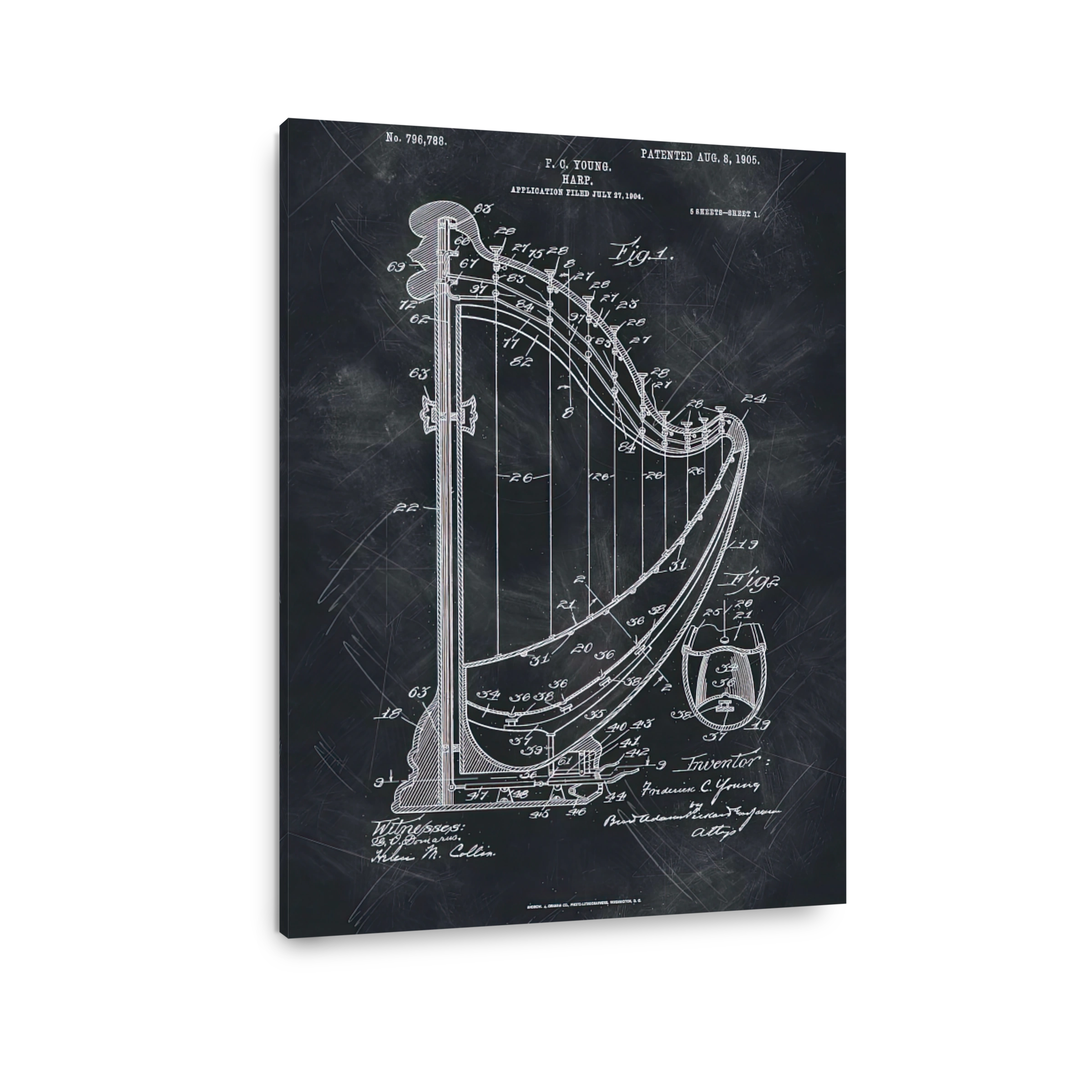 F.C. Young Harp Patent Blueprint