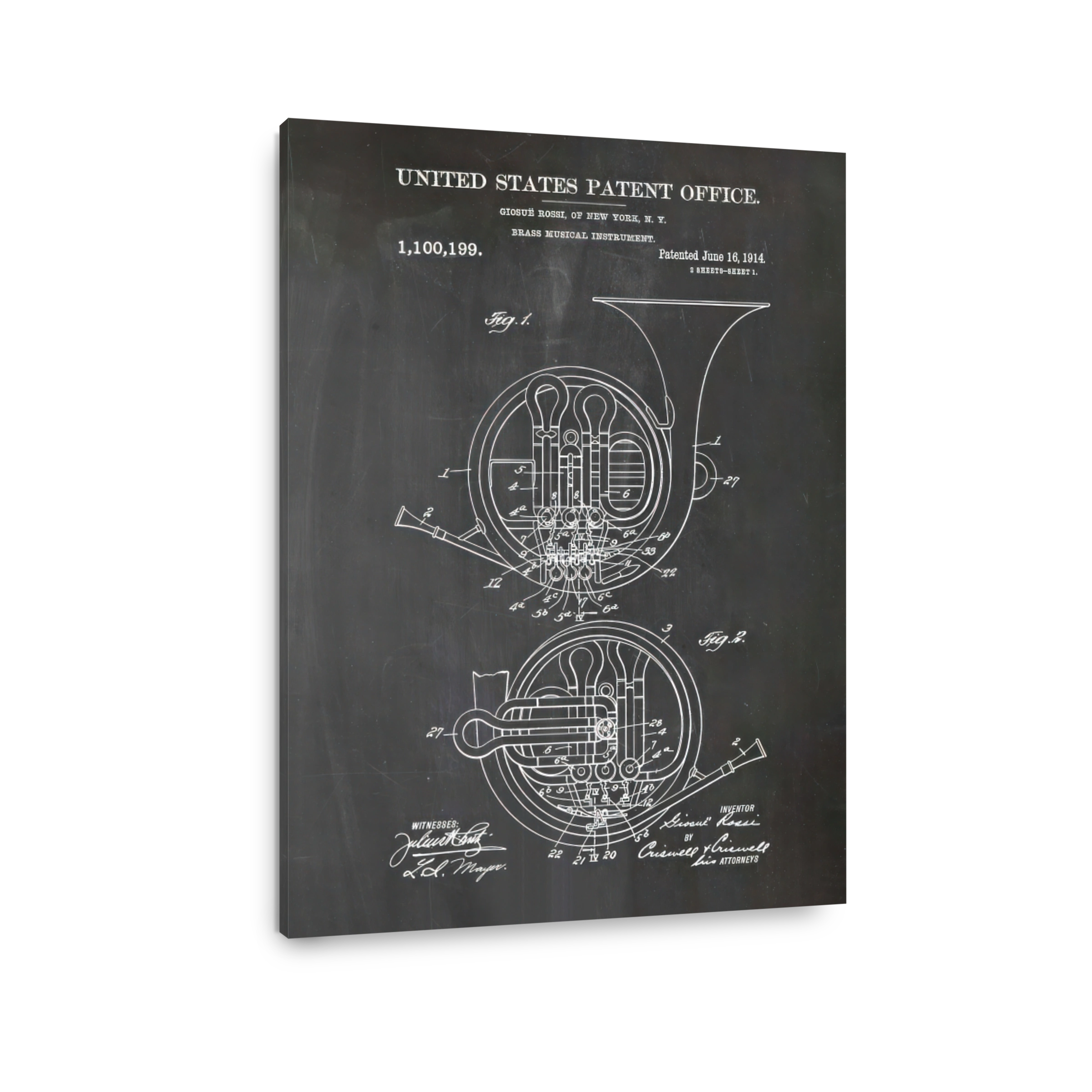 French Horn Patent Drawing Blueprint