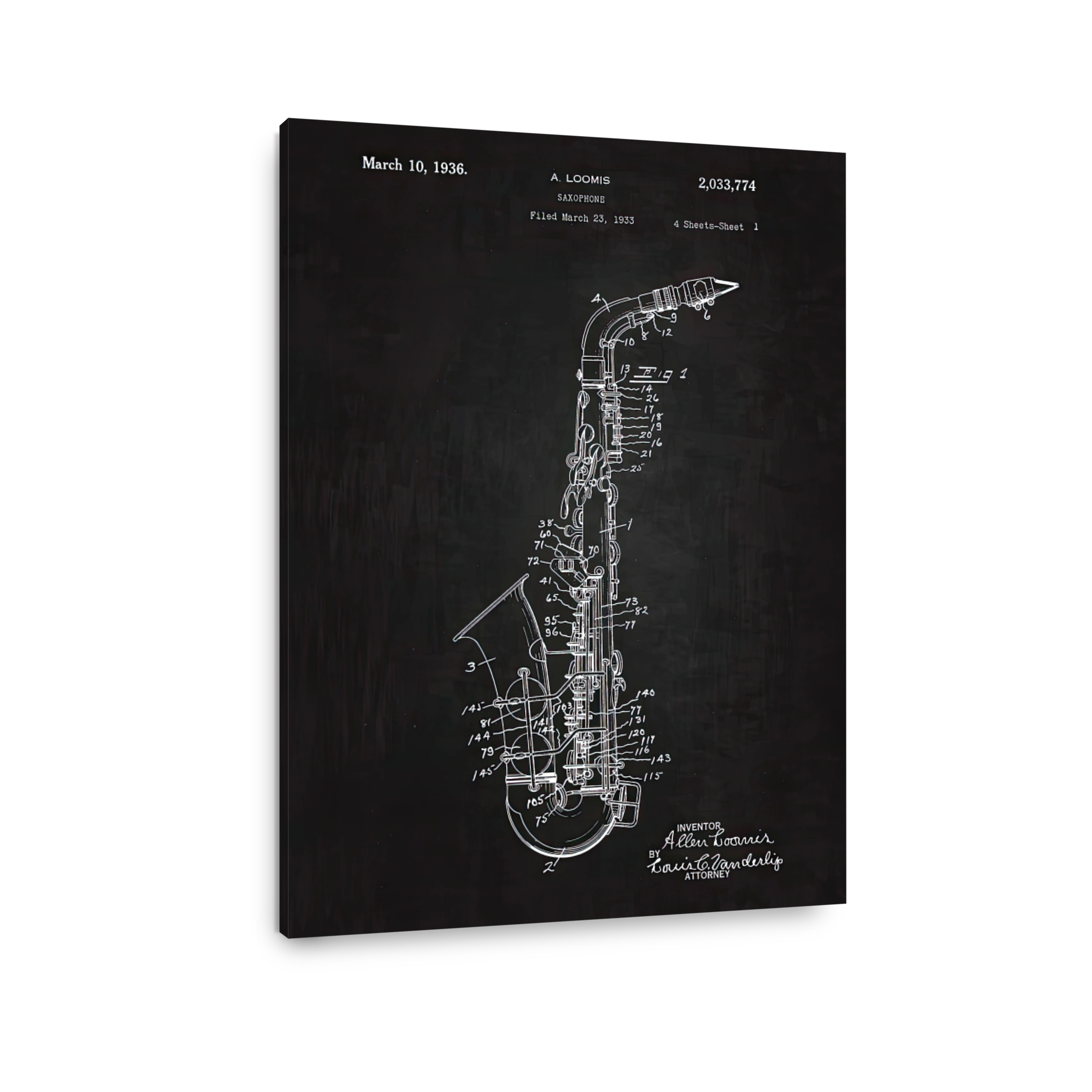 Saxophone Patent Blueprint Art