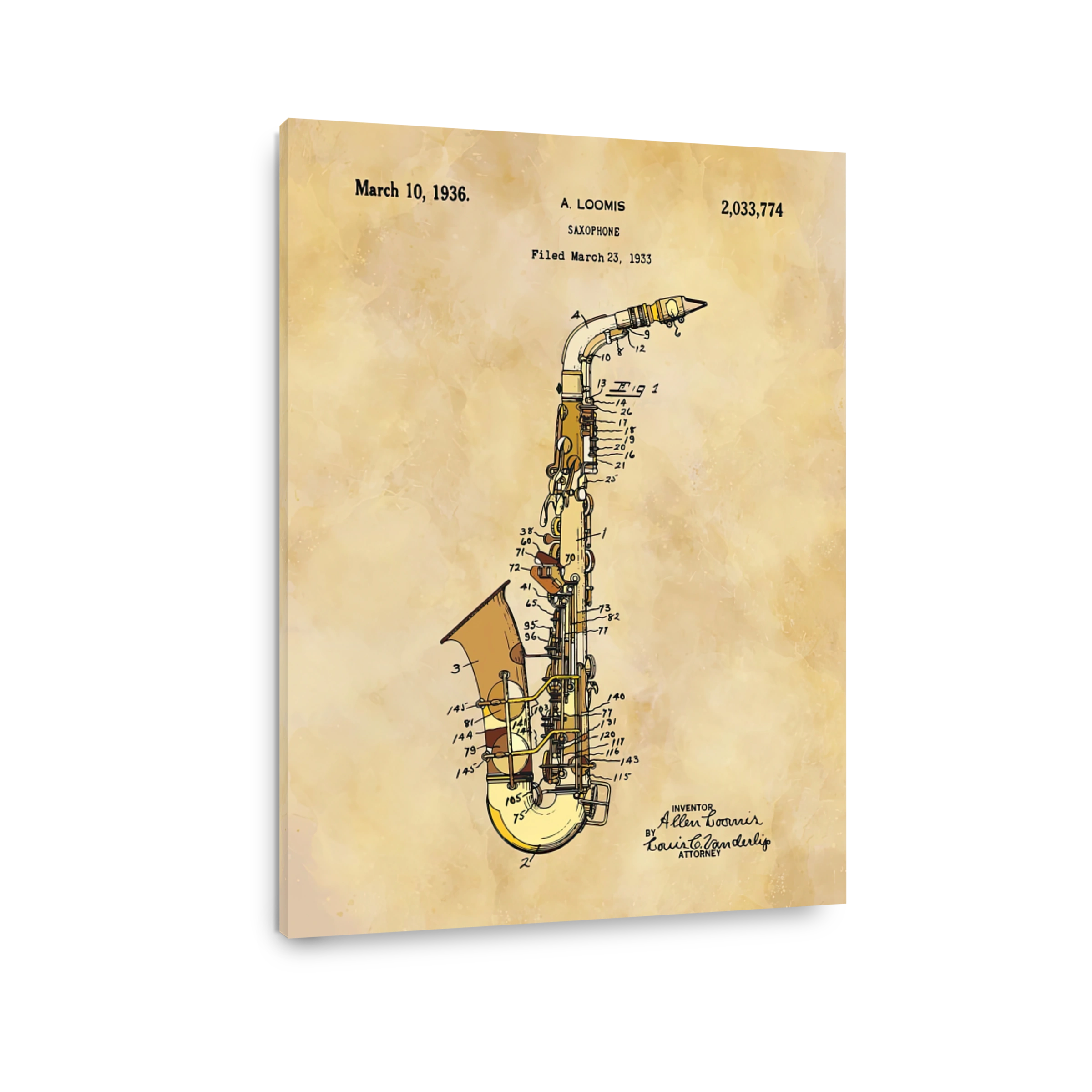 Vintage Saxophone Patent Blueprint
