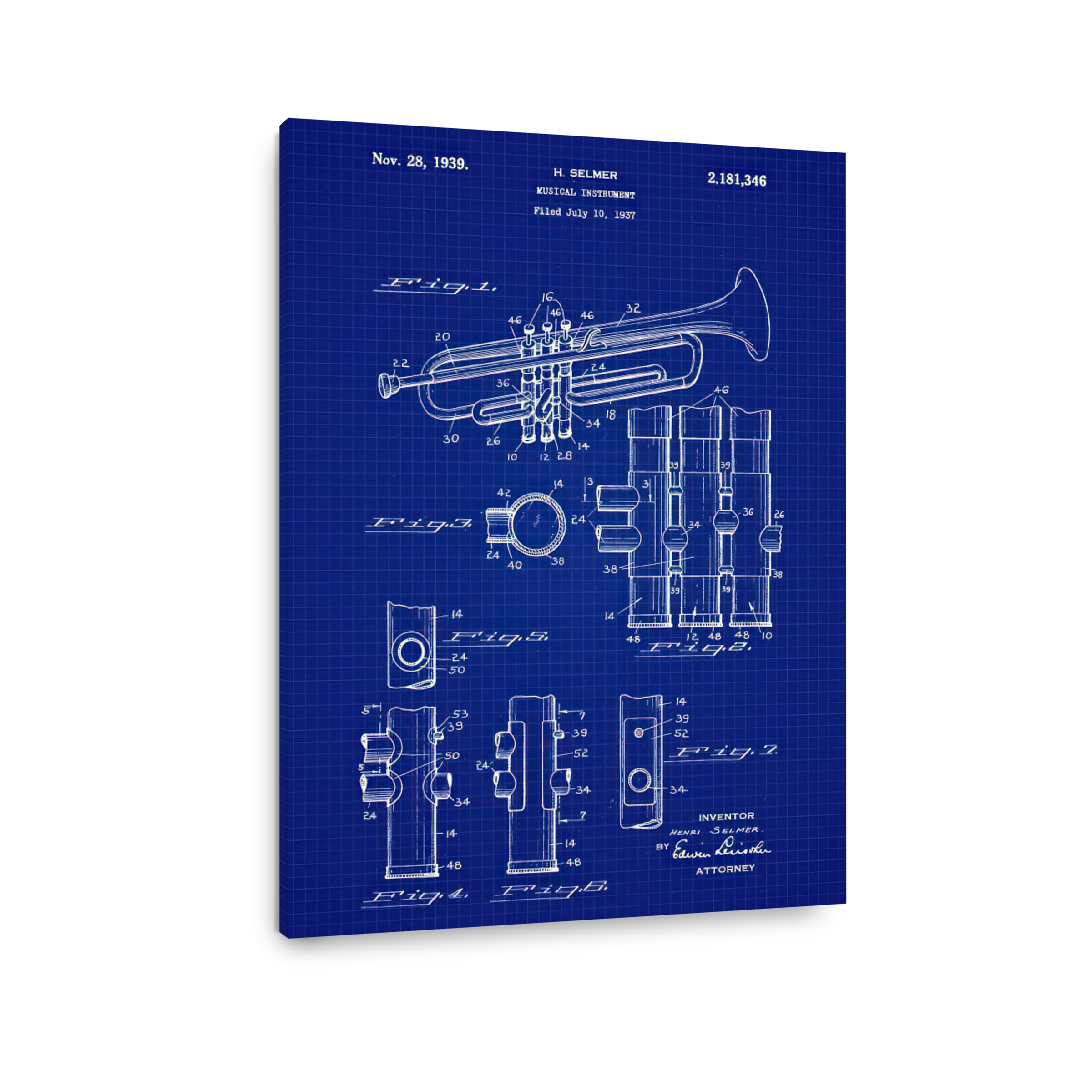 Vintage Selmer Trumpet Patent Blueprint
