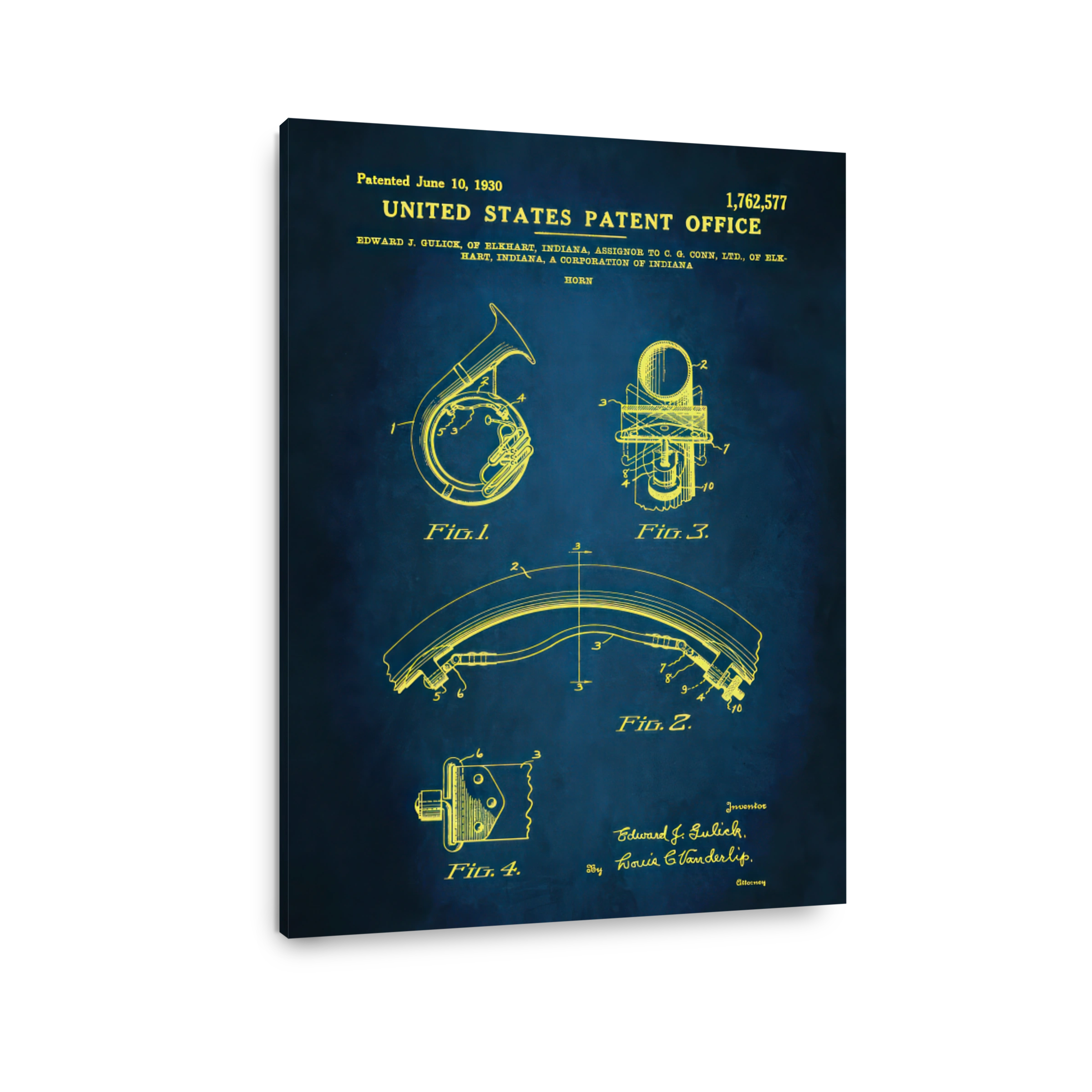 Vintage Horn Patent Blueprint