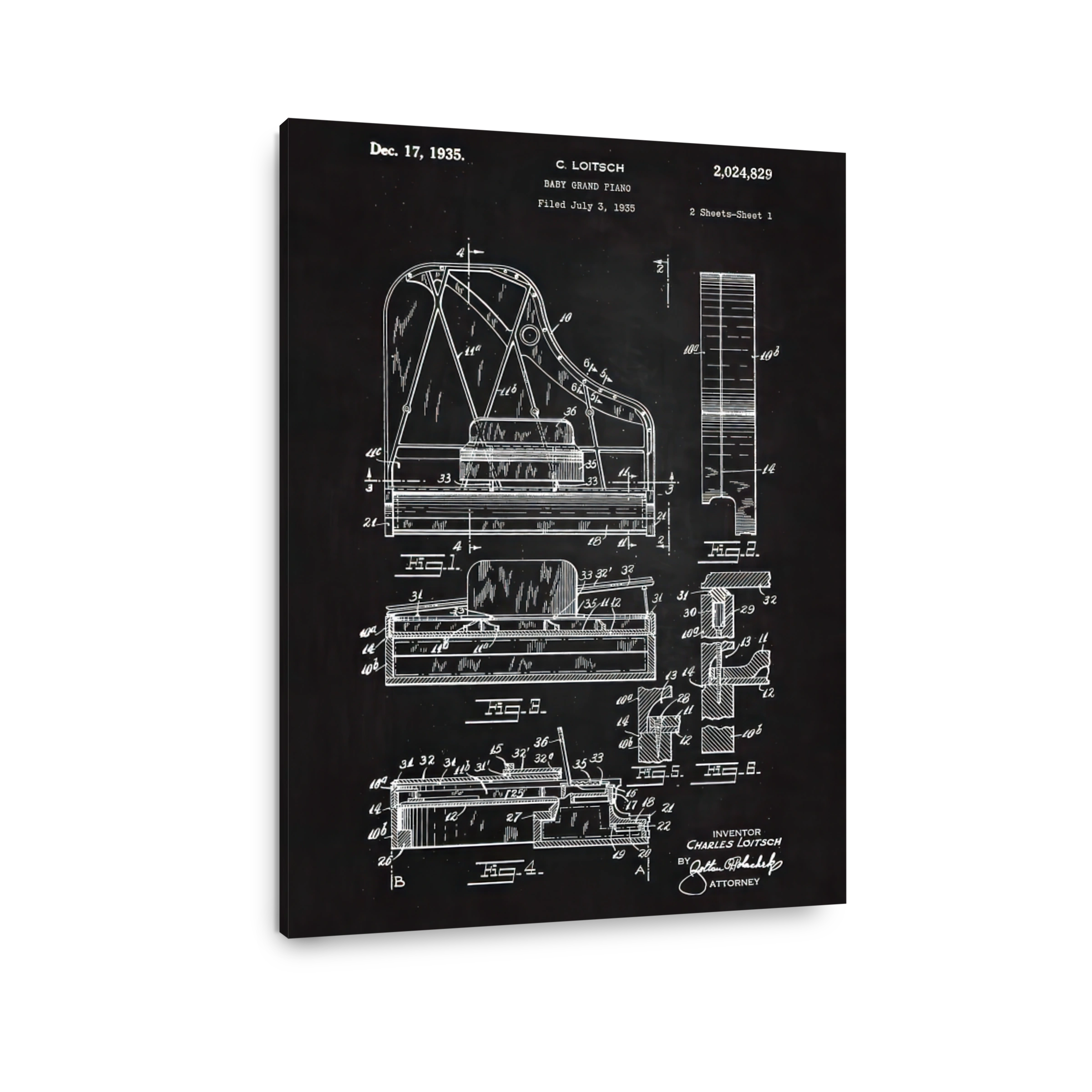 Baby Grand Piano Patent Blueprint