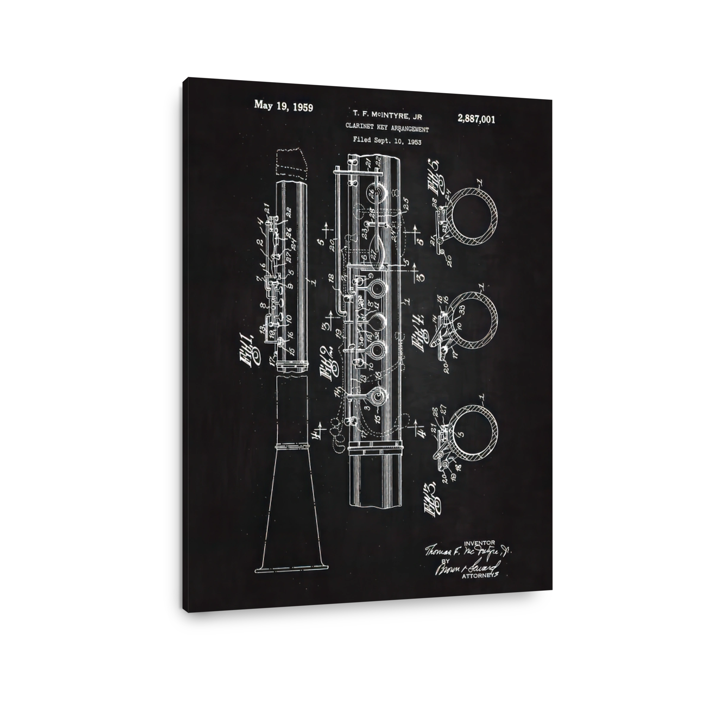Clarinet Key Arrangement Patent Blueprint